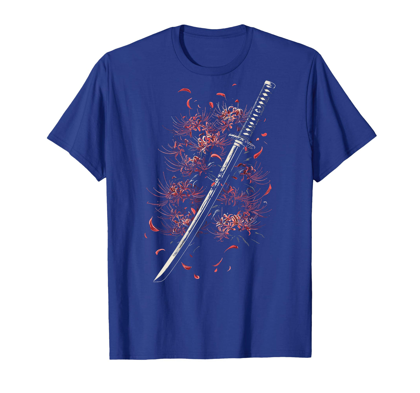 Red Spider Lily Flower Japanese Katana Sword Backprinted T-Shirt