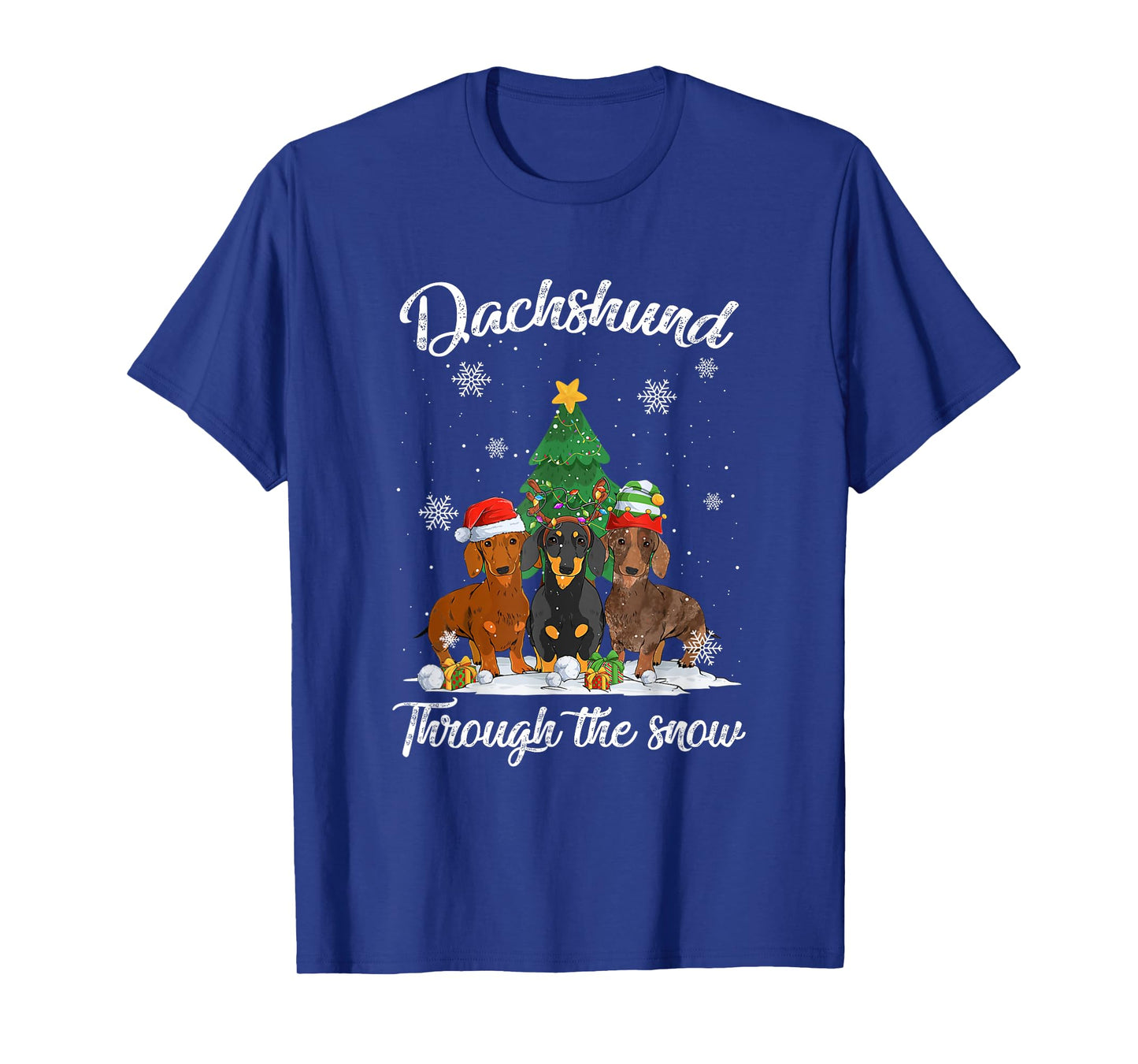 Merry Christmas Dachshund Dog Through The Snow Men Women Kids T-Shirt