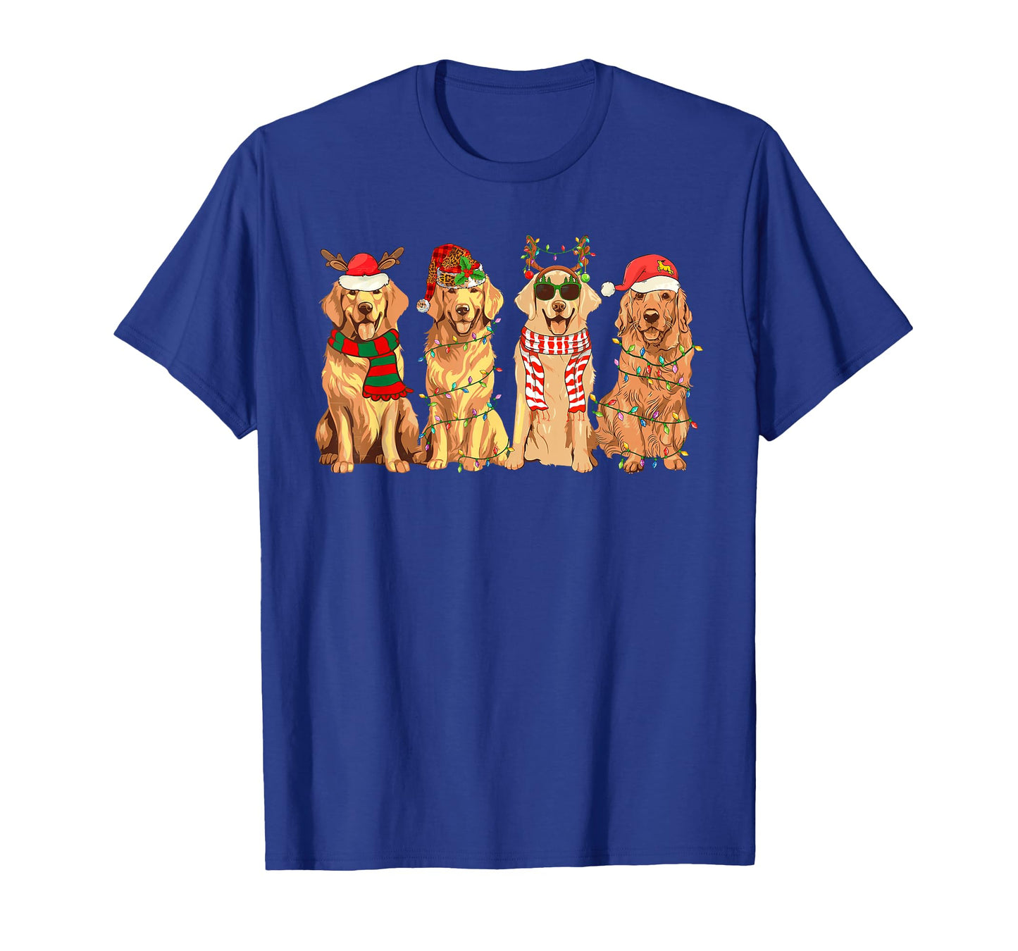 Funny Dogs Golden Retriever Christmas Xmas Lights Dog Lover Men Women Kids T-Shirt