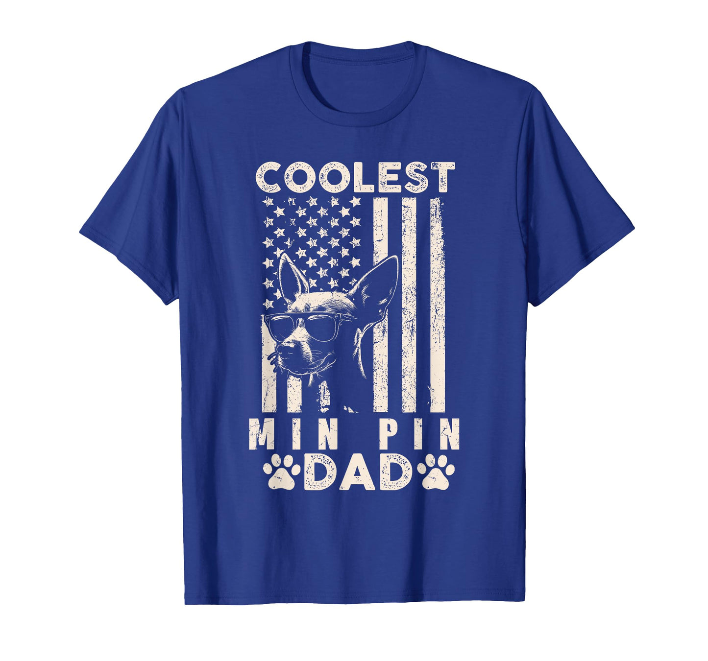 Coolest Min Pin Dad Vintage American Flag Funny Fathers Day T-Shirt for Women Kids Men