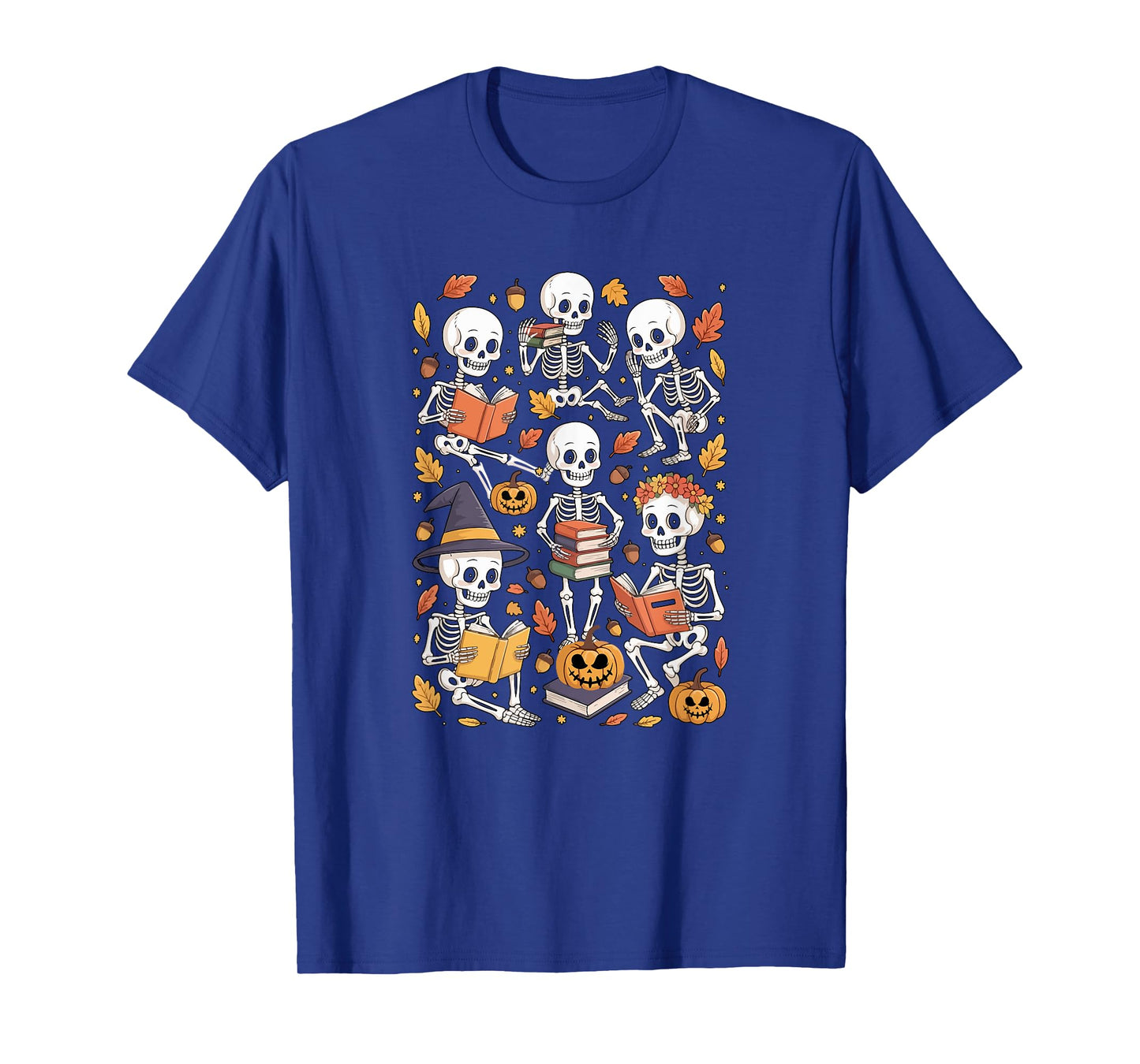 Group Skeletons Reading Books Halloween Collection Bookworm T-Shirt