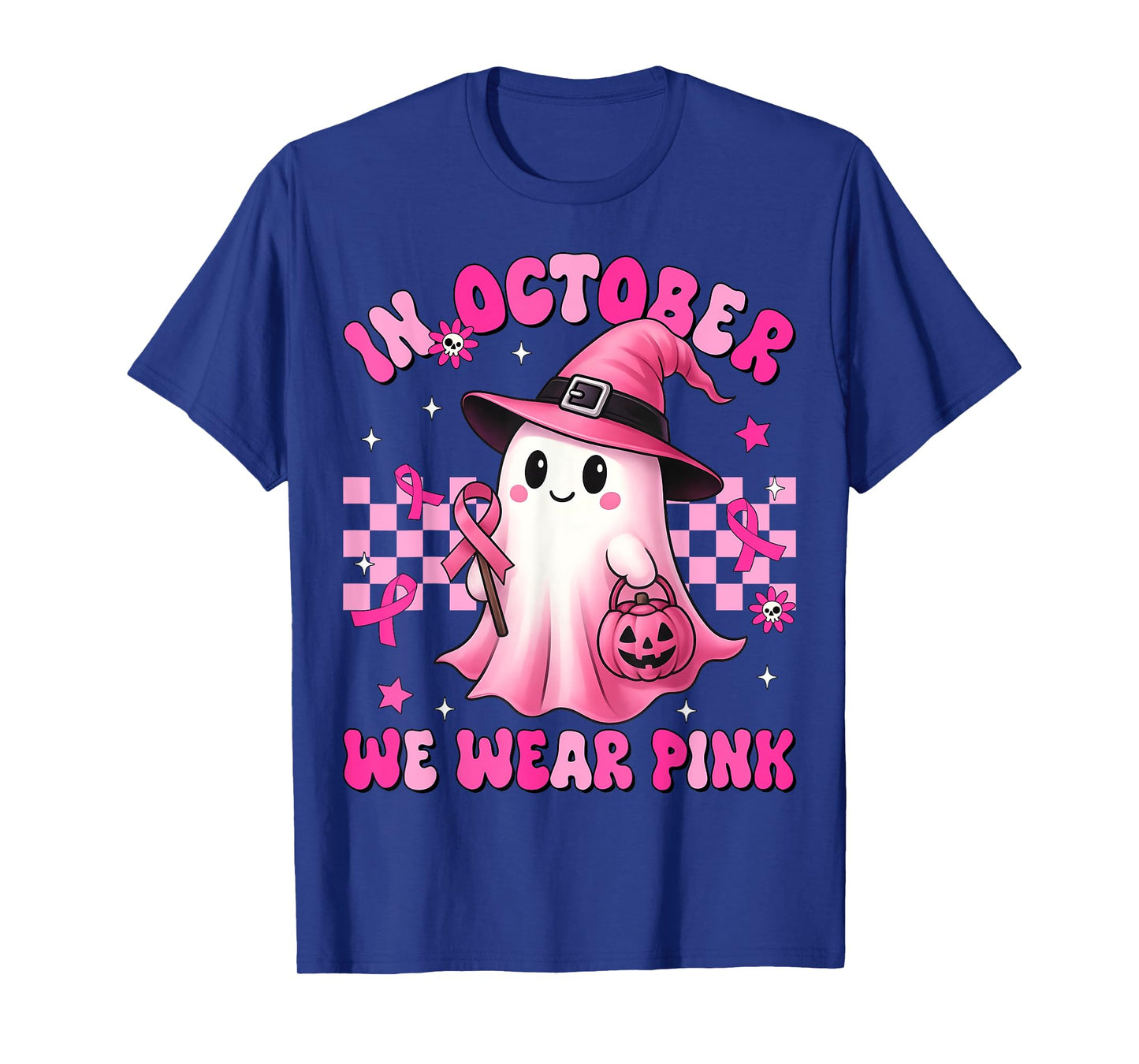 In October We Wear Pink Ghost Witch Breast Cancer Awareness T-Shirt