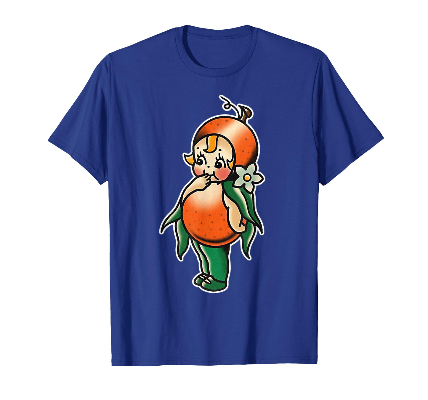 Urban Empyre Kewpie Baby Orange Fruit Traditional Tattoo Flash T-Shirt, Small, Black
