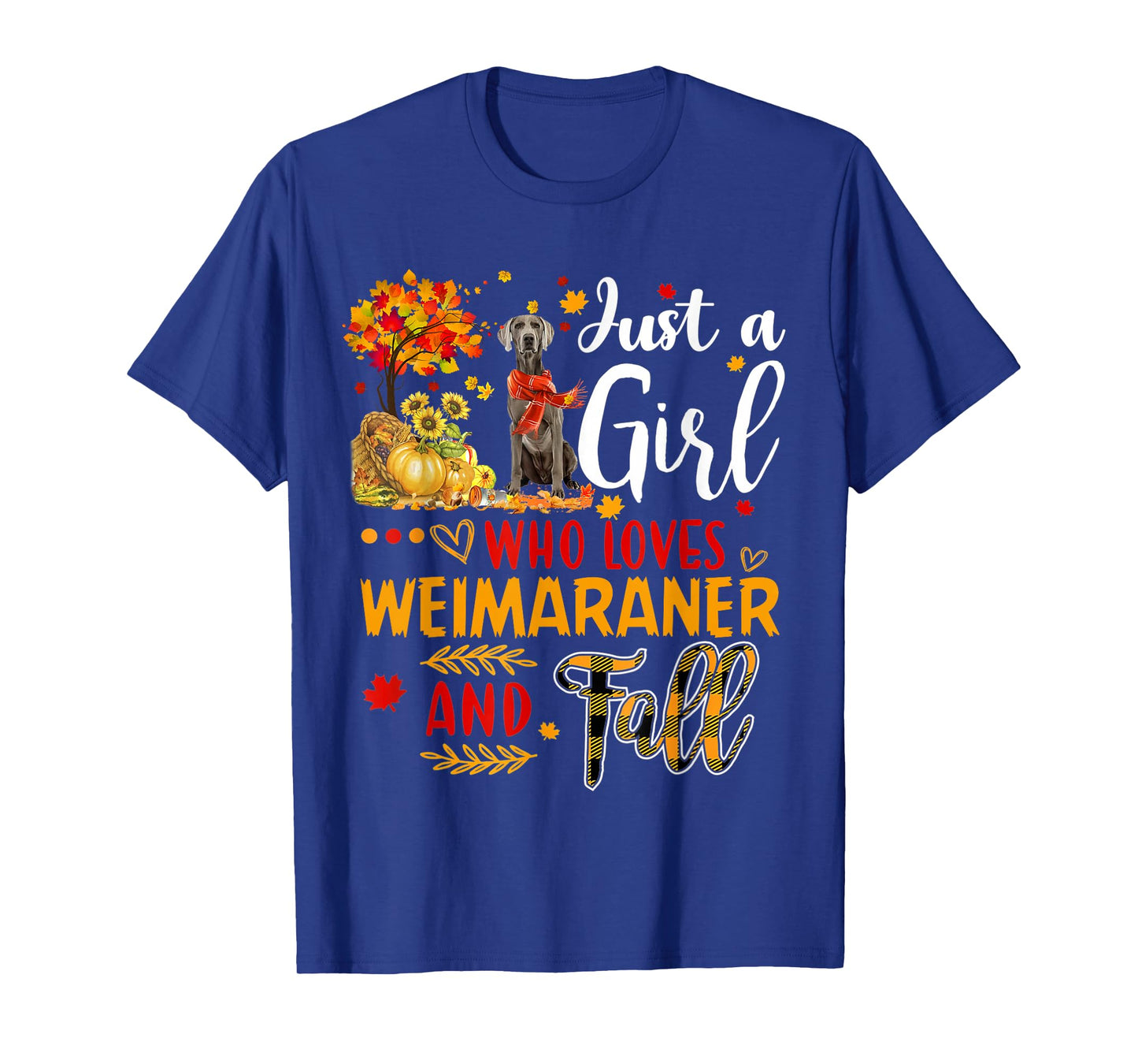 Autumn Tree Weimaraner Thanksgiving Pumpkin Dog Fall Leaf T-Shirt