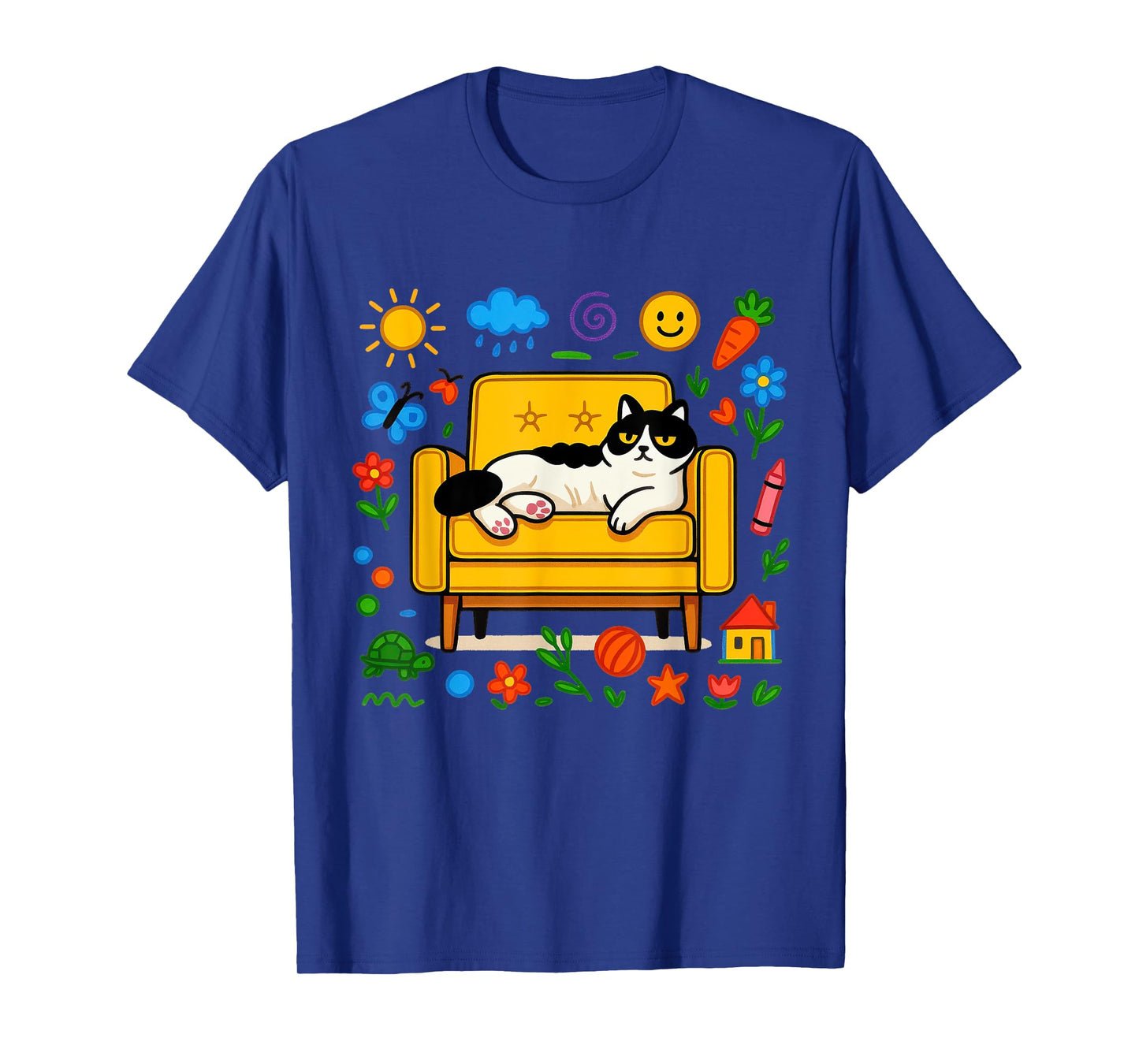 Lazy Cute Sofa cat Funny Chill Home Shirt Mens Womens Kids T-Shirt