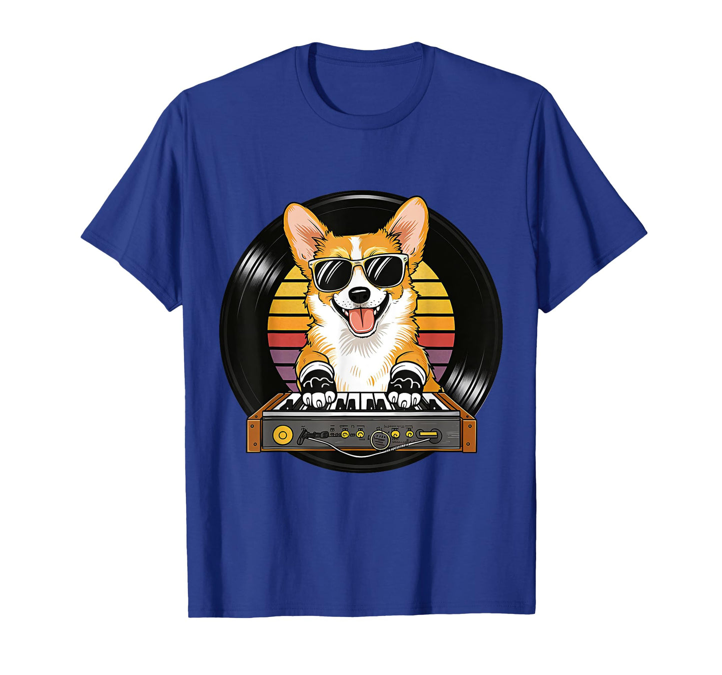 Funny Cute Corgi Synthesizer Dog Lover Playing Music Retro T-Shirt