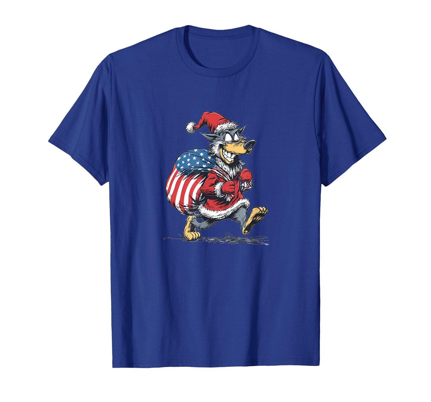 Laughing US Wolf with Santa's Bag Costume for Festive Days T-Shirt