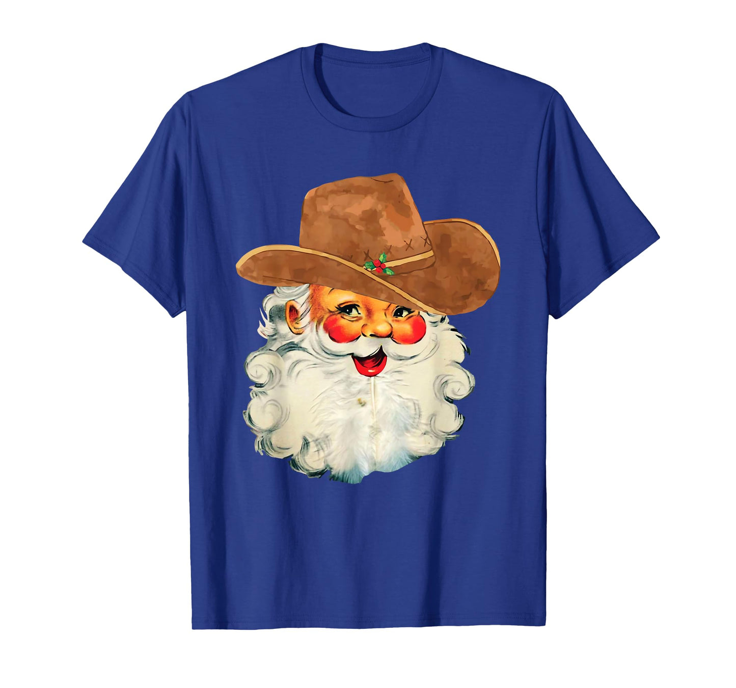 Retro Vintage Cowboy Santa Claus Face Rodeo Western Xmas T-Shirt