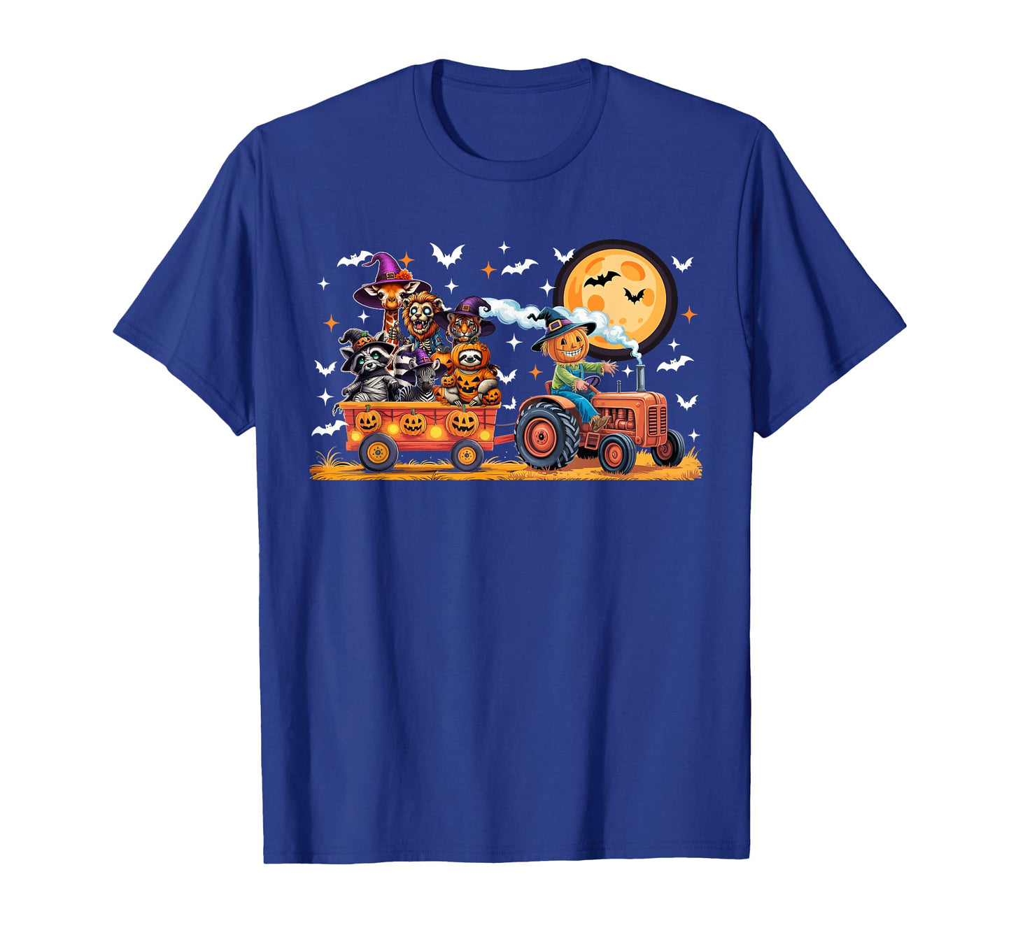 Halloween Group Wild Animal Lion Tiger Zebra On Tractor T-Shirt