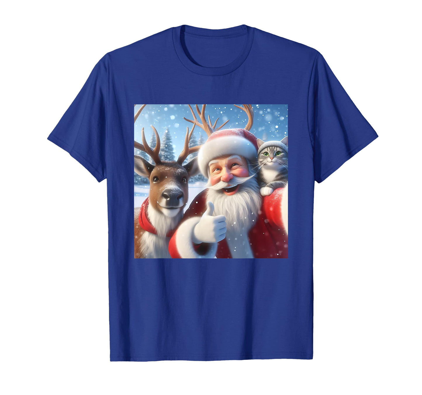 Reindeer Cat Selfie Christmas Funny Cute Santa Tee T-Shirt