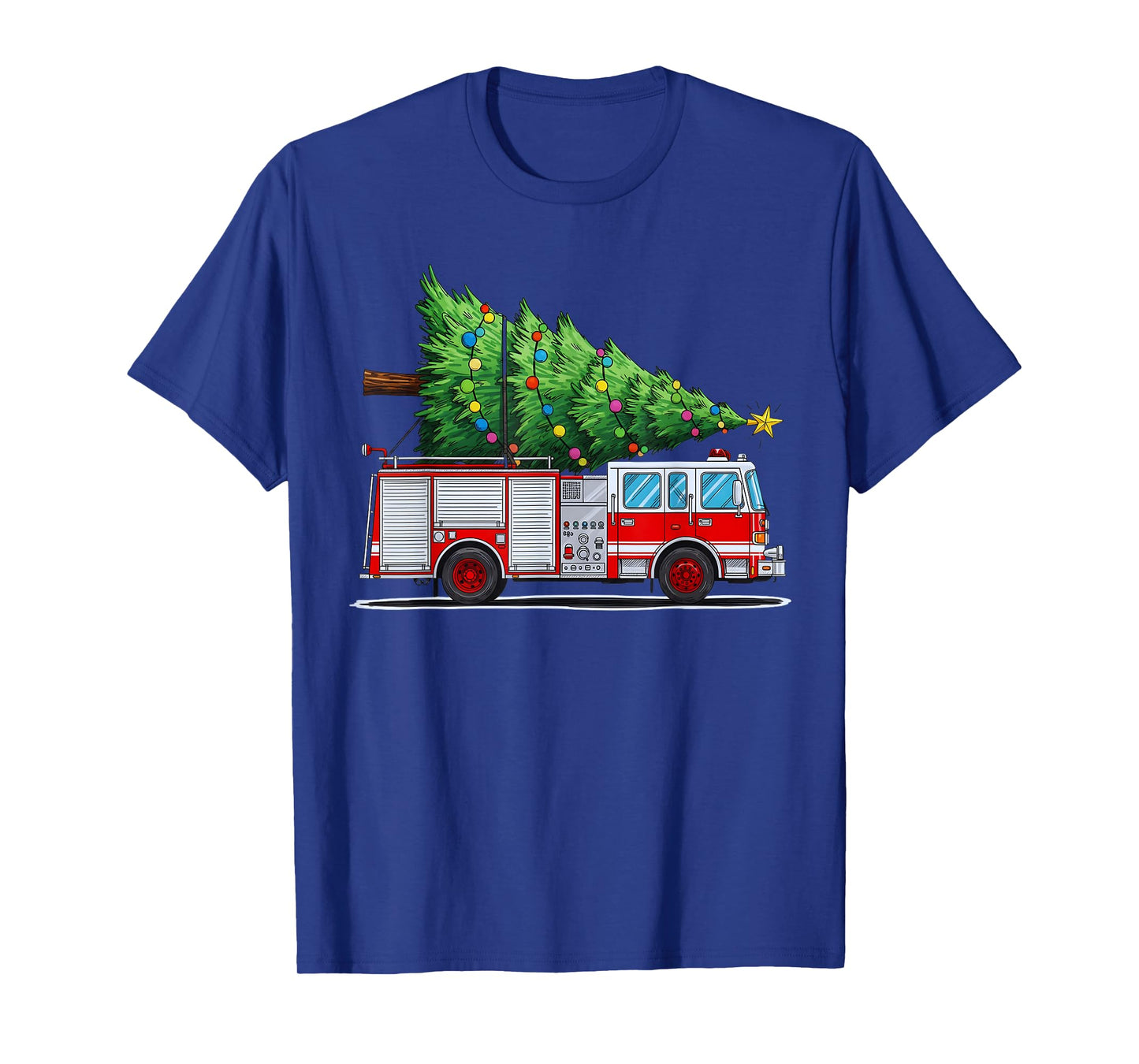 Fire Truck Christmas Tree Xmas Lights Firefighter Holiday T-Shirt