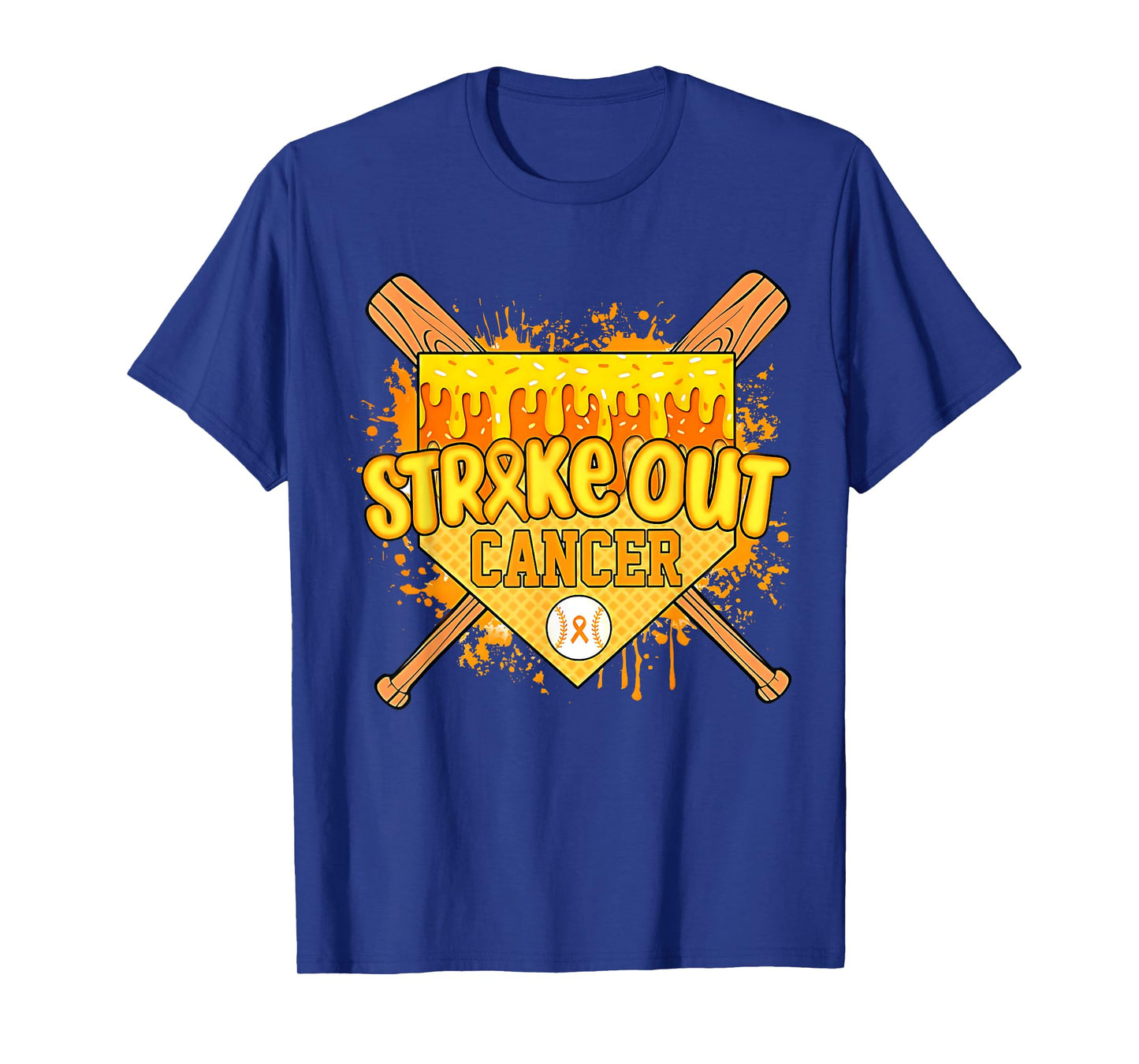 Home Plate Ice Cream Drip Childhood Cancer Baseball Gold T-Shirt