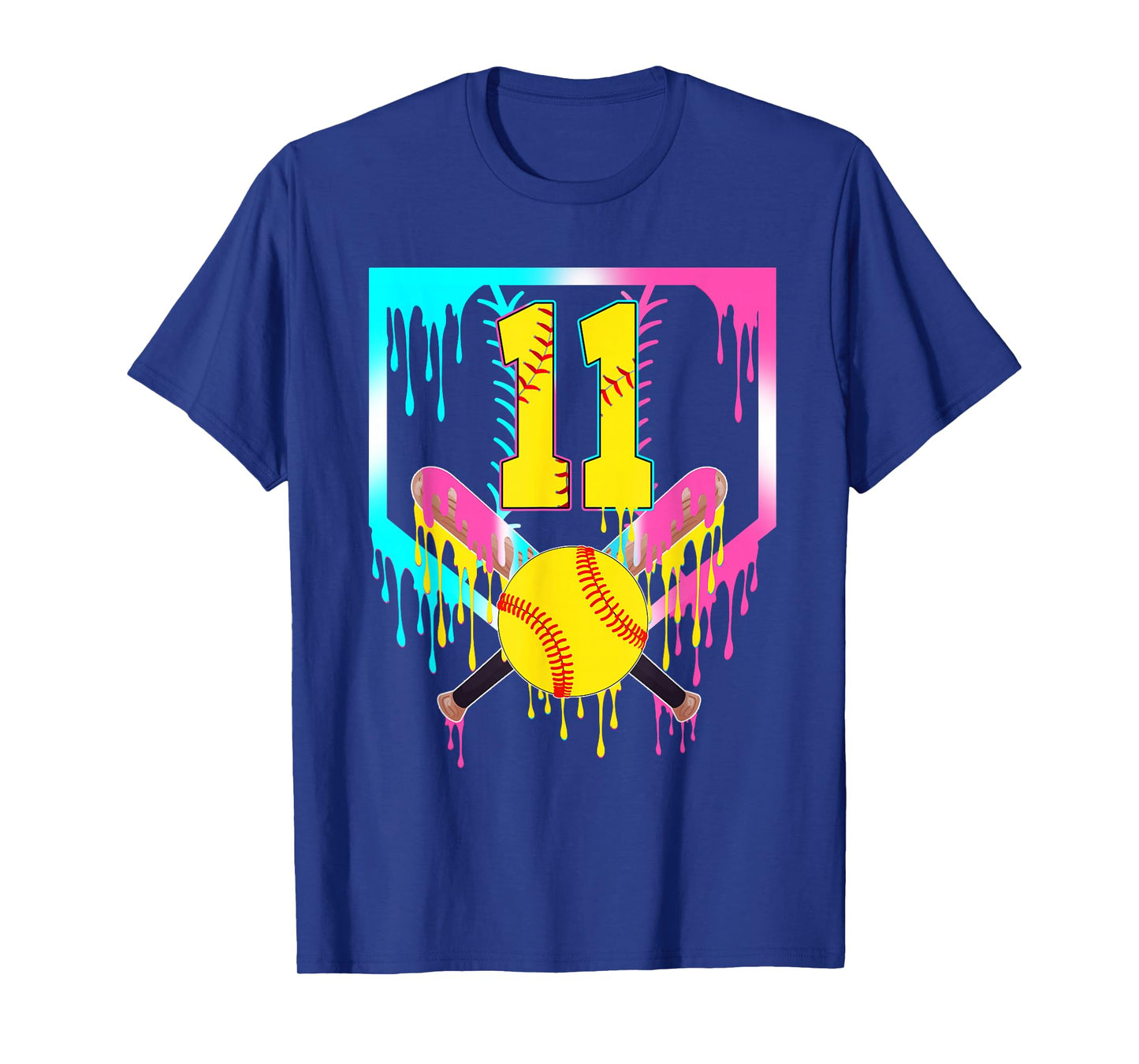 11th Bday Softball Home Plate Drip Ice Cream 11 Year Old T-Shirt