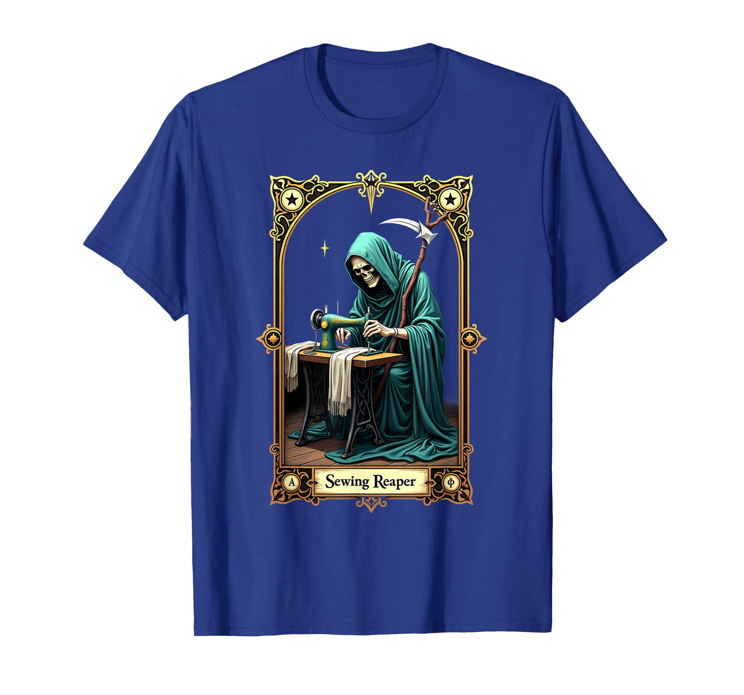 Tarot Card Skeleton Sewing Machine Reaper T-Shirt