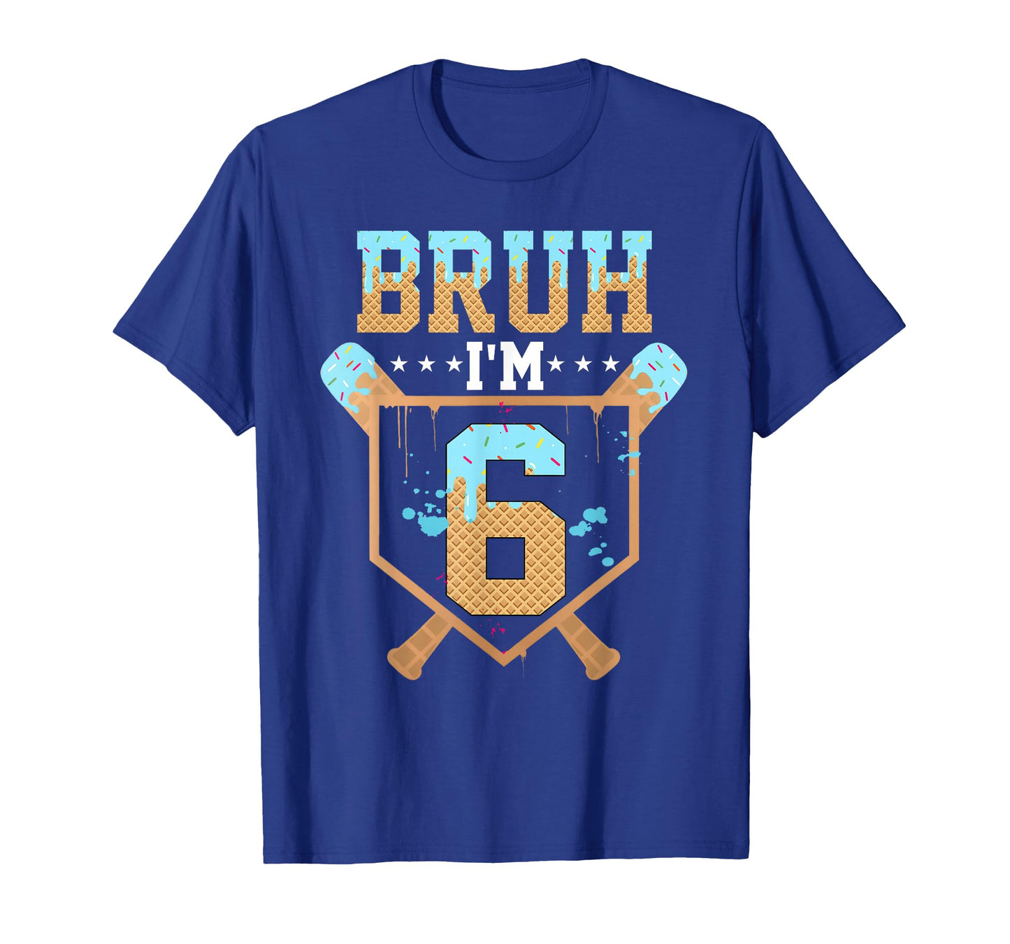 Bruh 6th Birthday Boy Baseball Ice Cream Drip 6 Year Old Boy T-Shirt