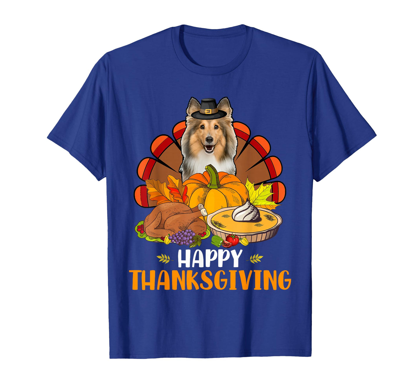 Thanksgiving Turkey Sheltie Dog Eating Dinner Family Lover T-Shirt