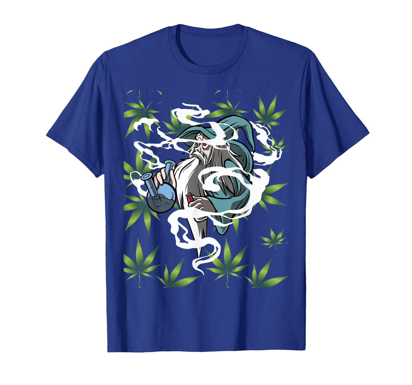 Marijuana Bong with Weed Leaf Design Wizard Smoking T-Shirt