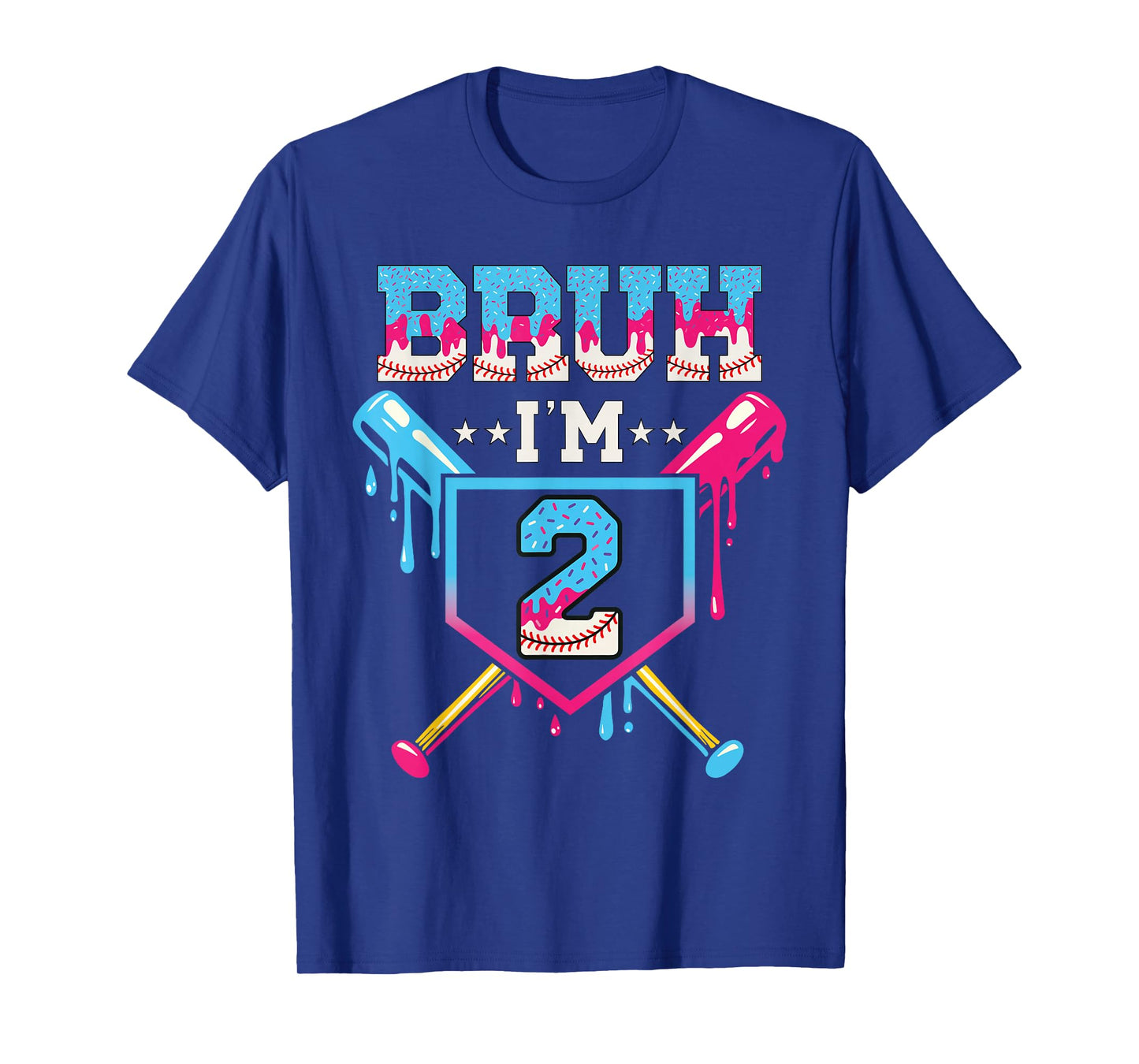 Bruh Baseball 2 Year Old Ice Cream 2nd Birthday Boy Number 2 T-Shirt