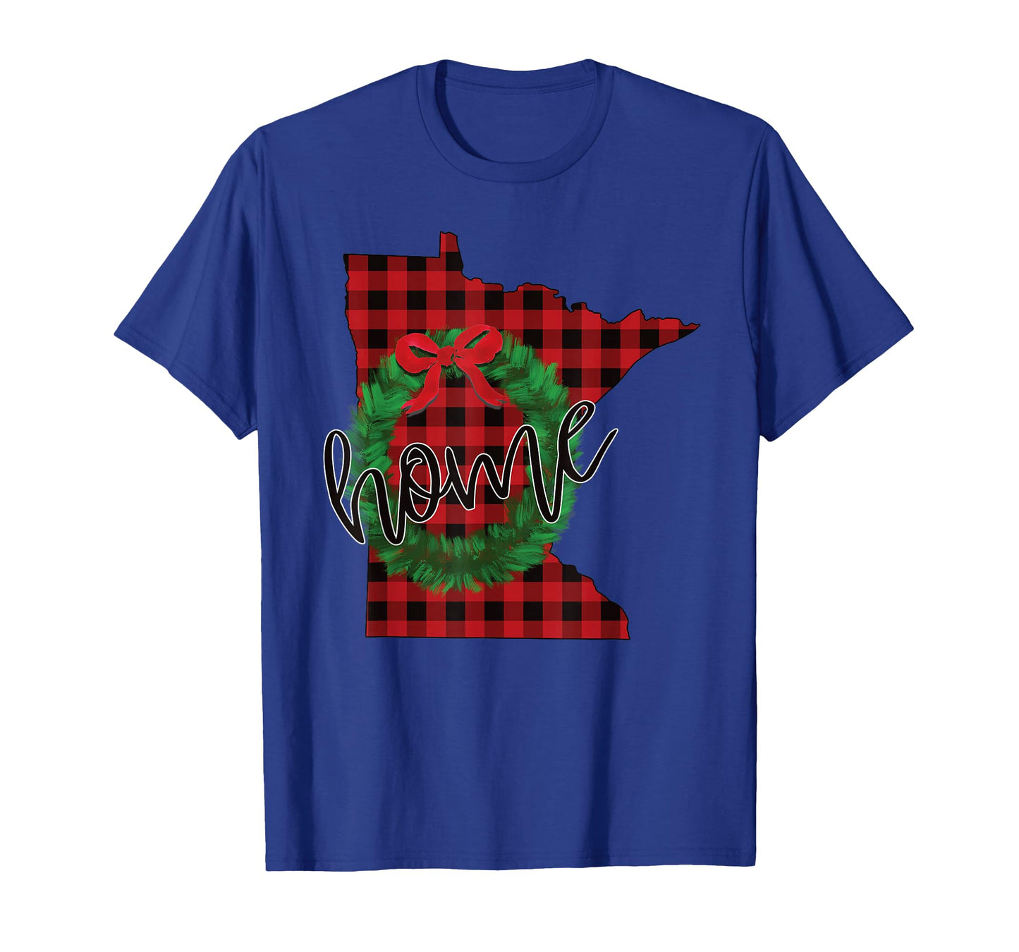 Minnesota Buffalo Plaid Christmas Home Wreath Retro T-Shirt