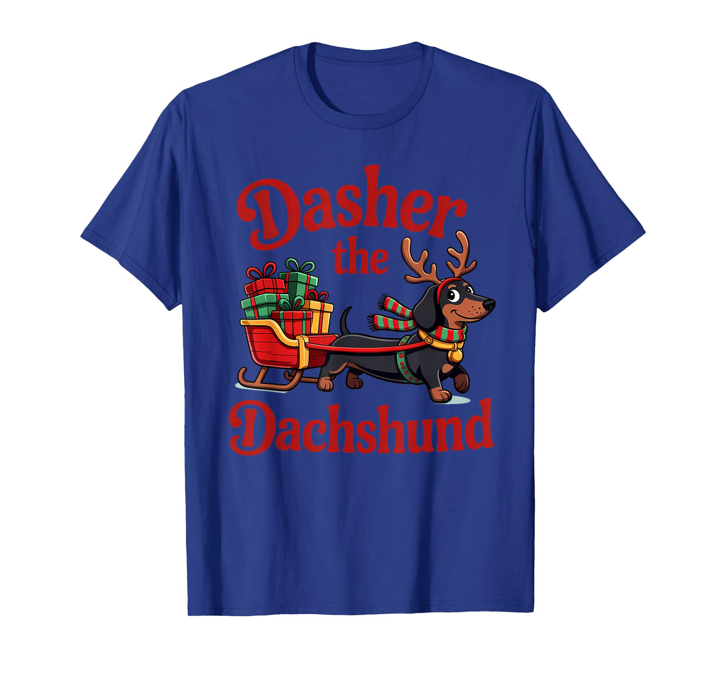 Dasher The Dachshund Christmas Reindeer Sleigh Dog Lover T-Shirt