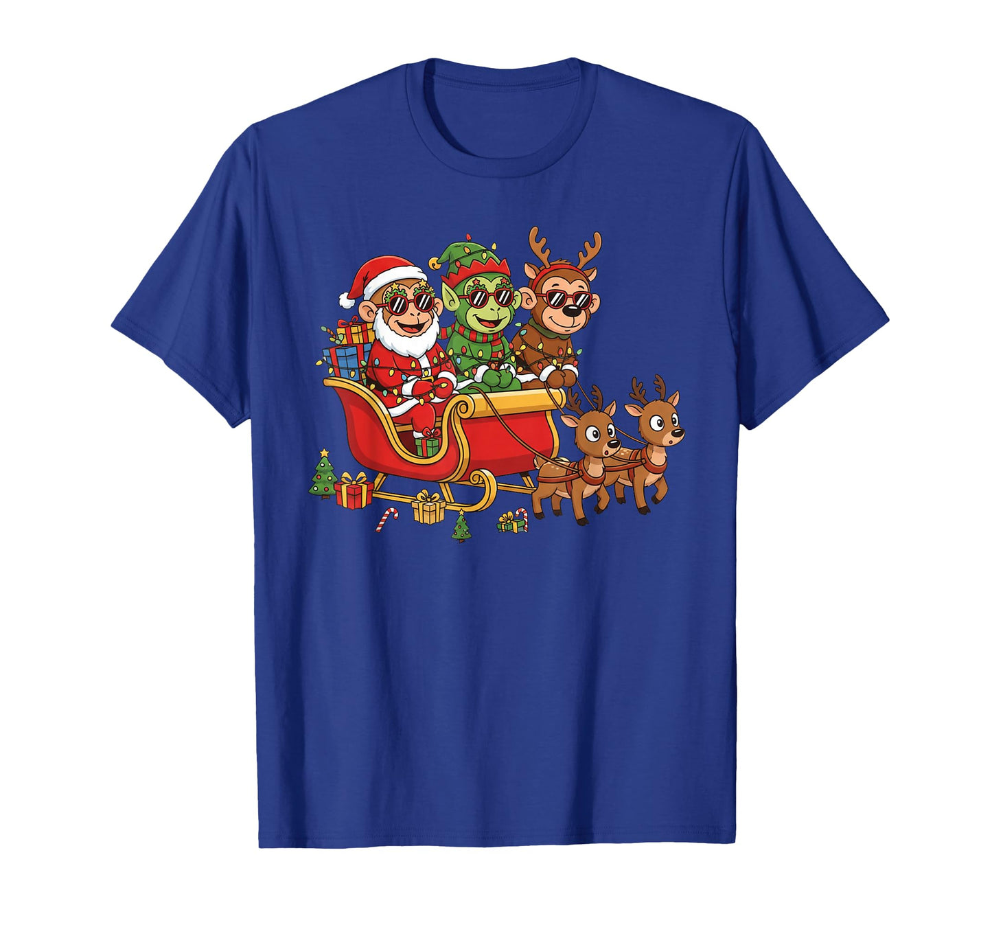 Funny Monkey Santa Reindeer Elf Christmas Womens Mens Kids T-Shirt