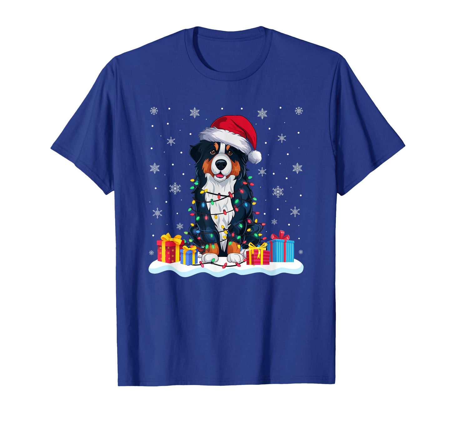 Bernese Mountain Dog Santa Hat Christmas Tree Light Xmas Pj Men Women Kids T-Shirt