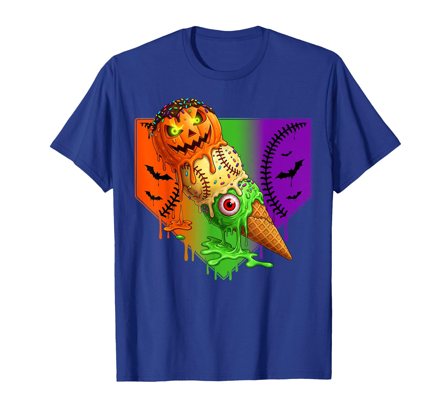 Baseball Ice Cream Cone Drip Home Plate Dripping Halloween T-Shirt