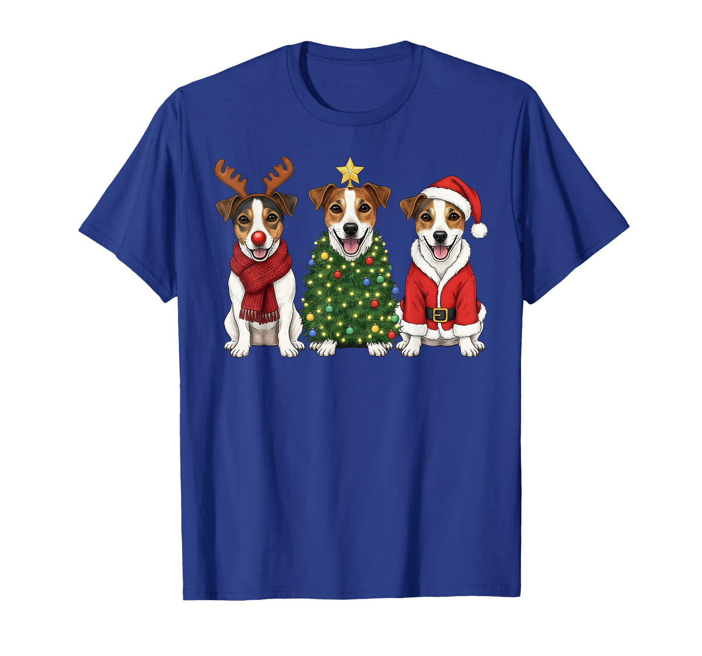 Retro Christmas Jack Russell Terrier Santa Reindeer Dog T-Shirt