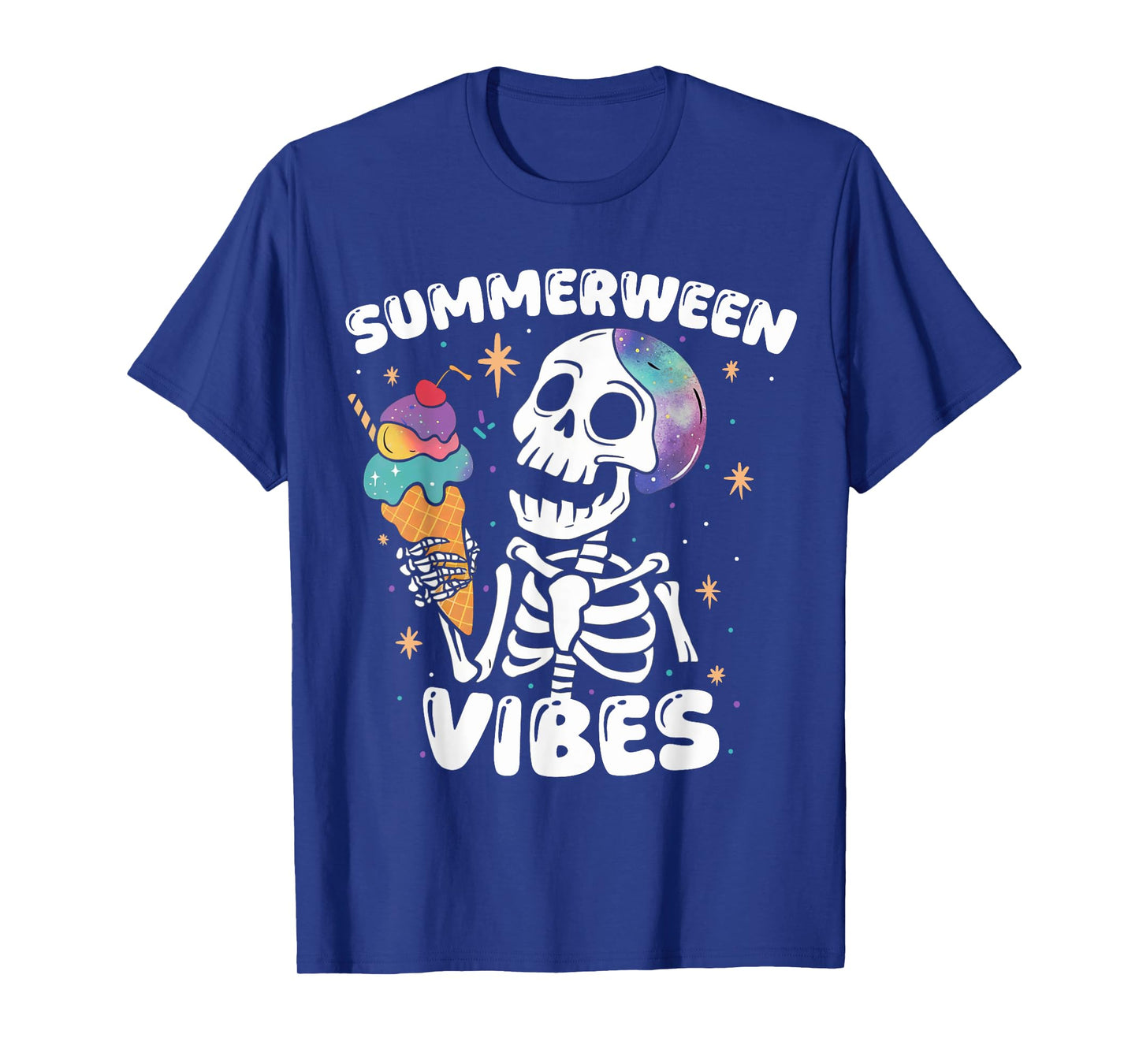 Summerween Vibes Skeleton Ice Cream Art Summer Halloween Fun T-Shirt
