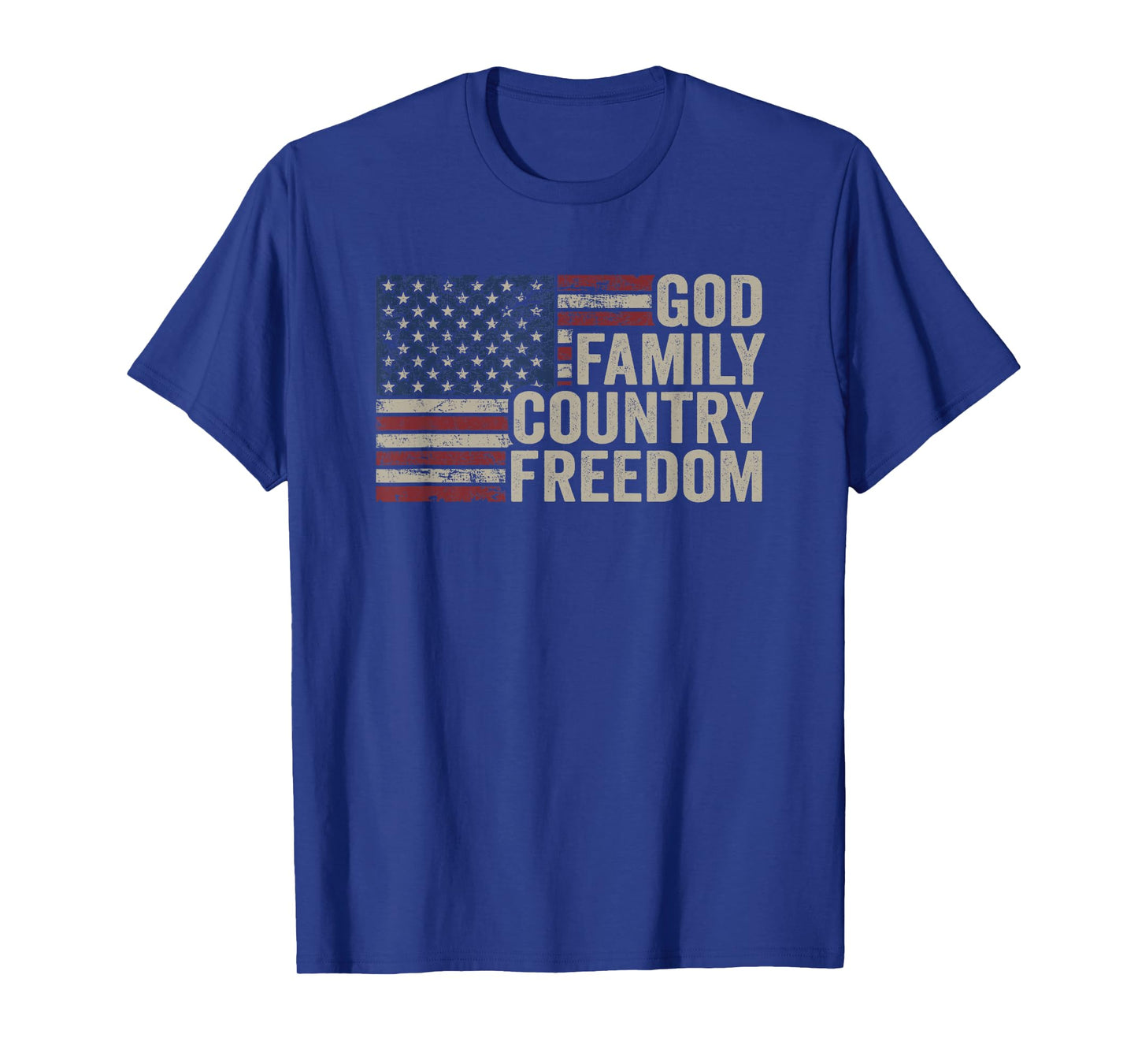 God Family Country Freedom - 4th July USA Flag Christian T-Shirt