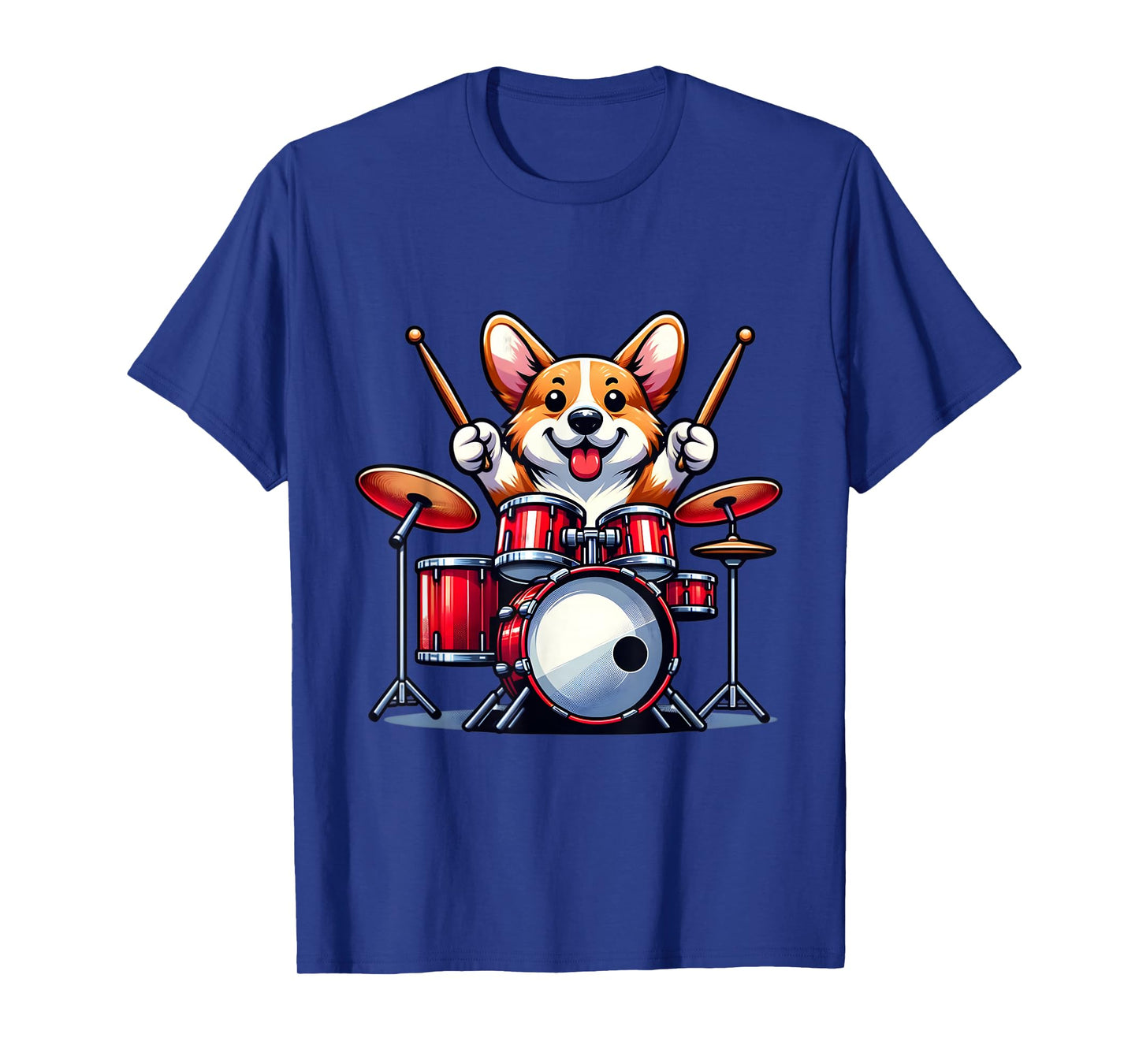 Cute Corgi Dog Playing Drums Drumset Graphic Funny Drummer T-Shirt