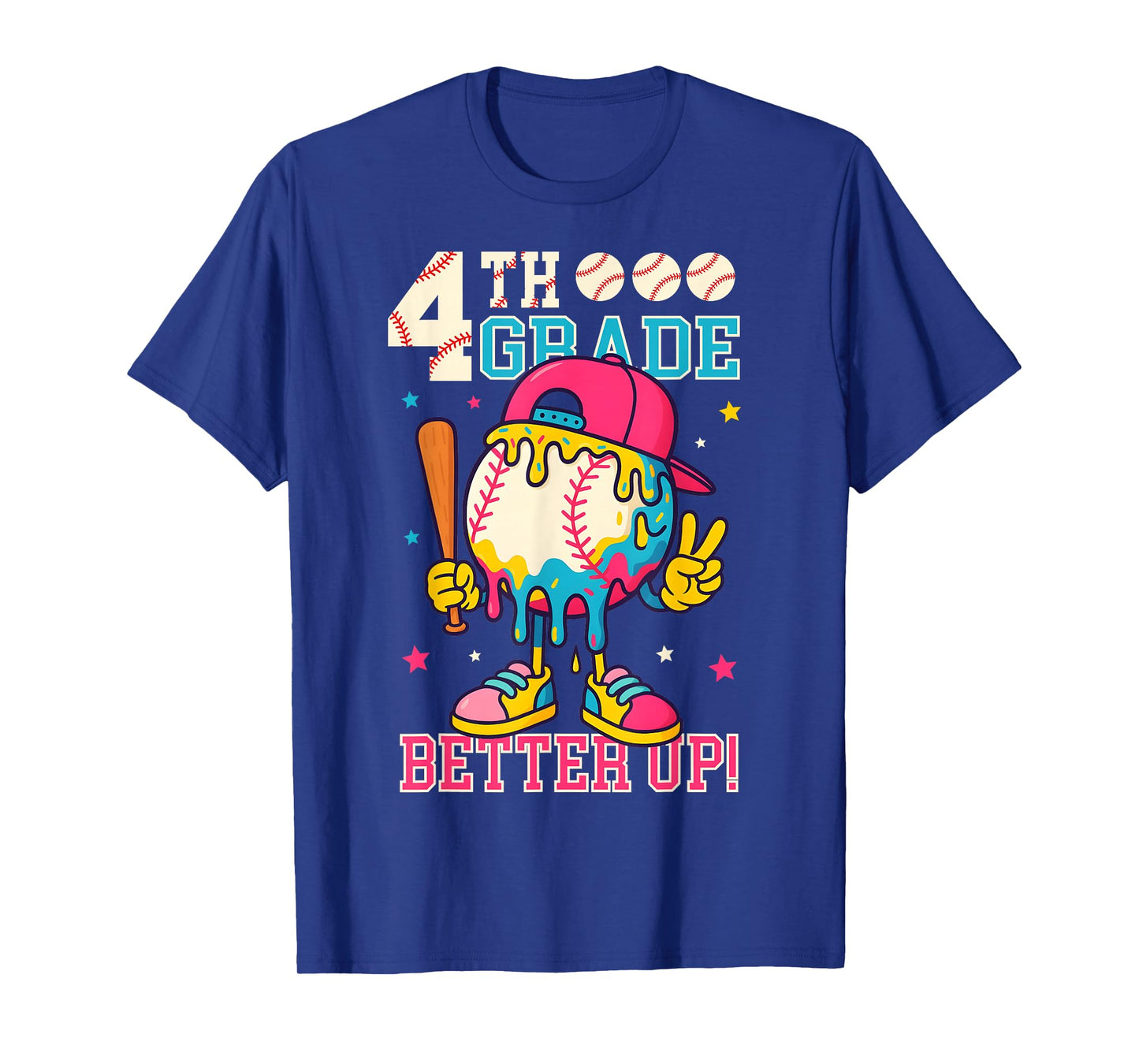 4th Grade Back To School Baseball Drip Ice Cream Game On T-Shirt
