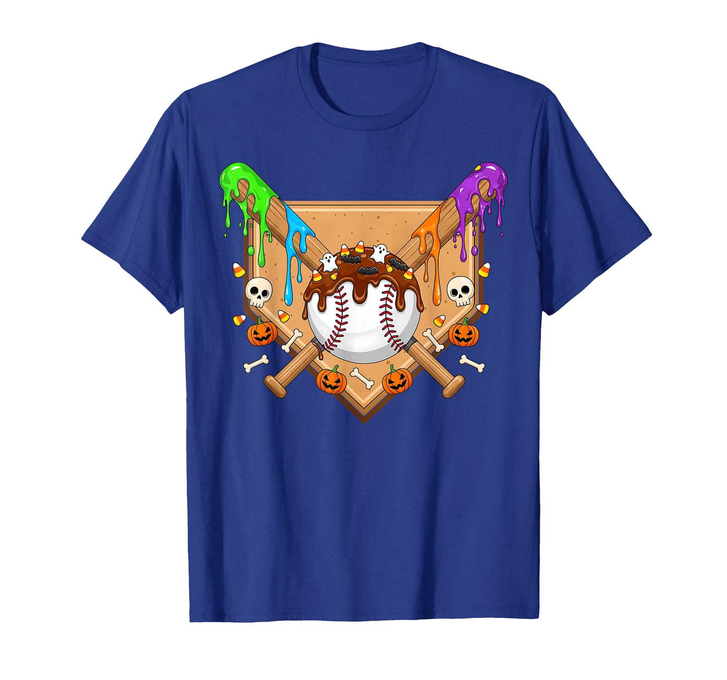 Spooky Baseball Ice Cream Drip Home Plate Dripping Halloween T-Shirt