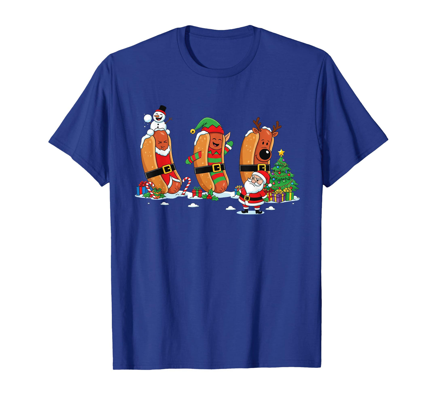 Funny Hotdog Santa Elf Snowman Christmas Kids Womens Mens T-Shirt
