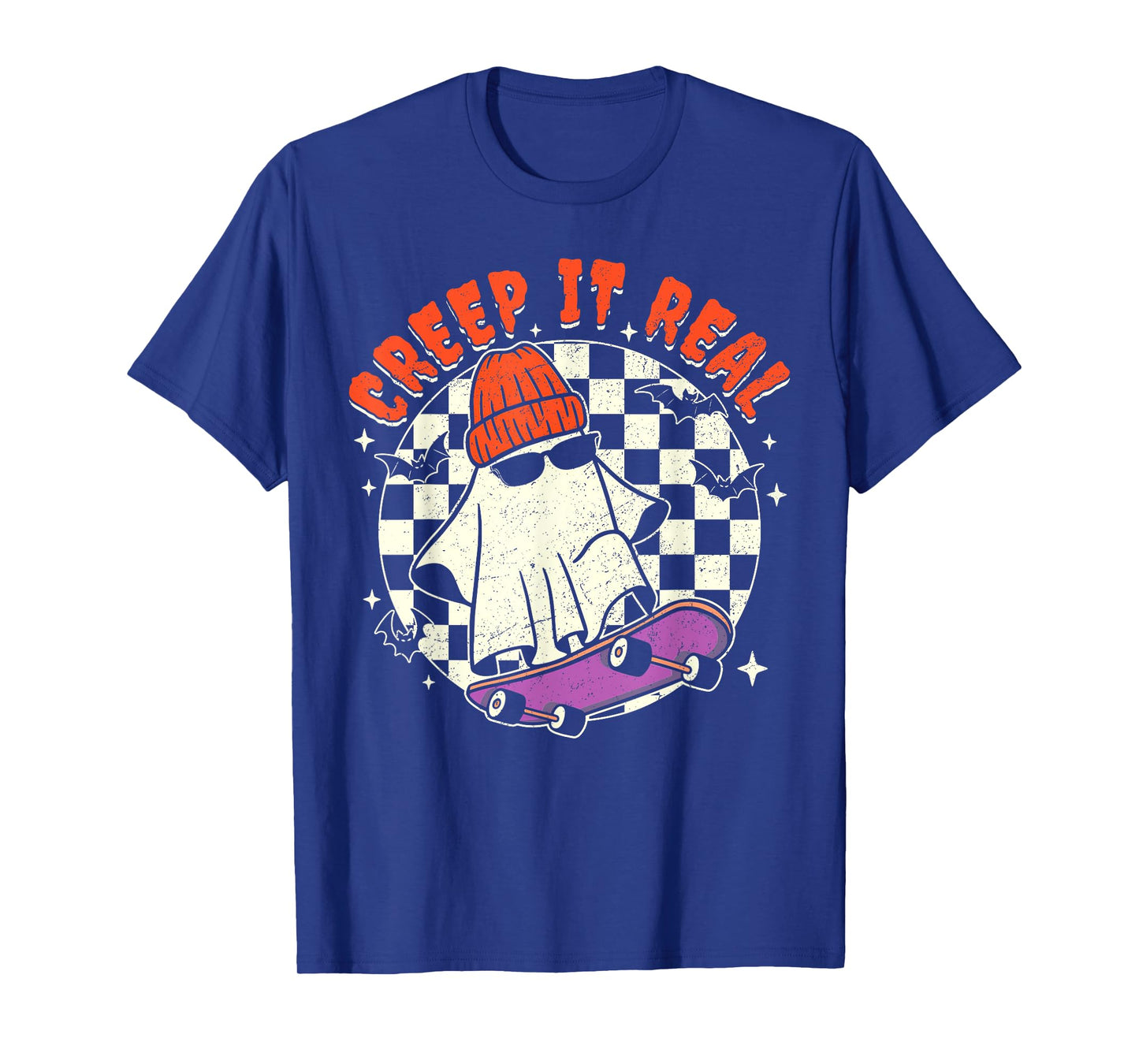 Halloween Ghost Creep It Real Skateboarding Retro Costume T-Shirt