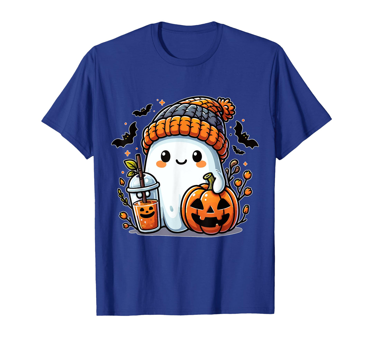 Cute Ghost with Beanie Pumpkin and Coffee T-Shirt