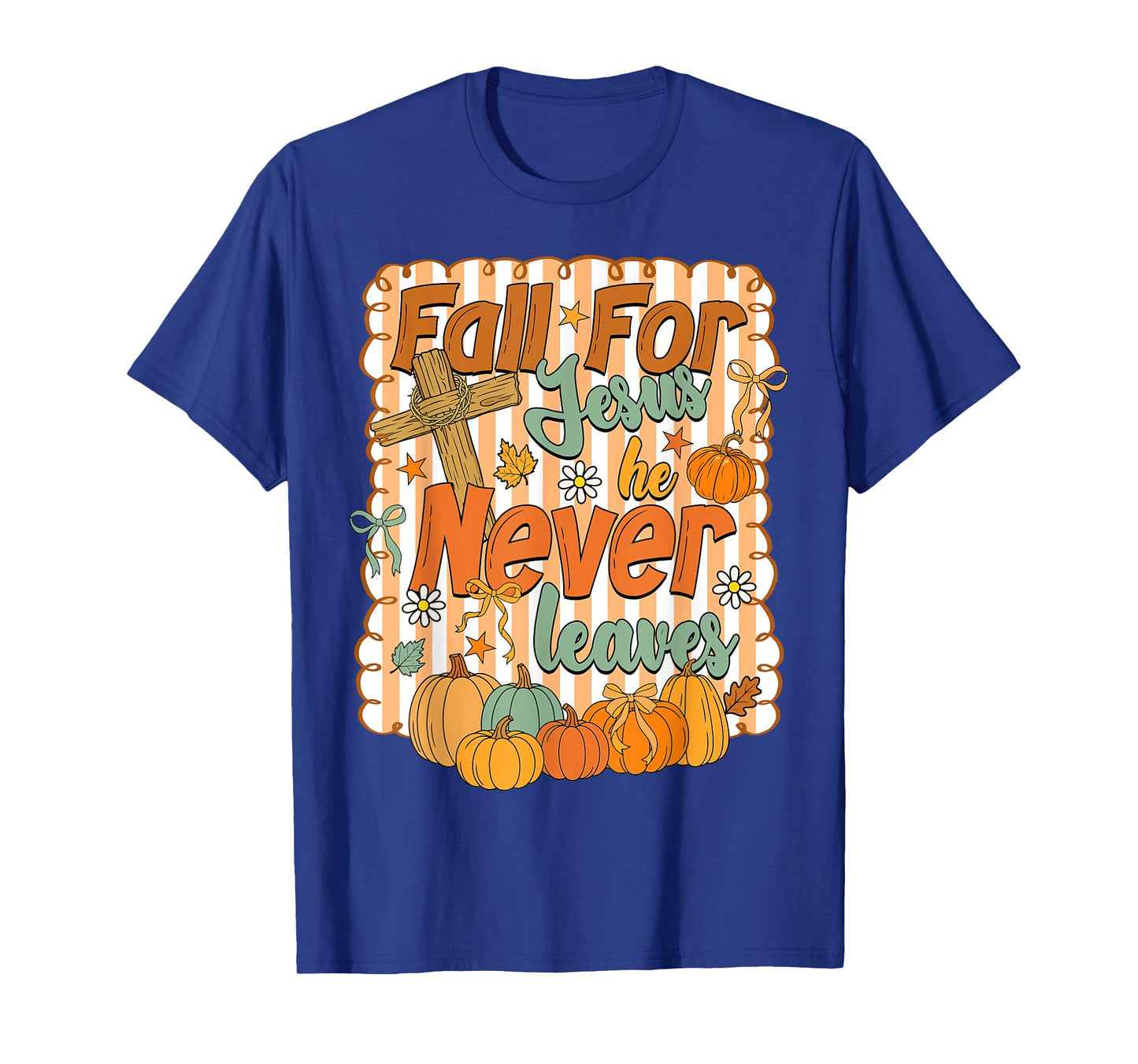 Fall For Jesus He Never Leaves Coquette Bow Autumn Christian T-Shirt