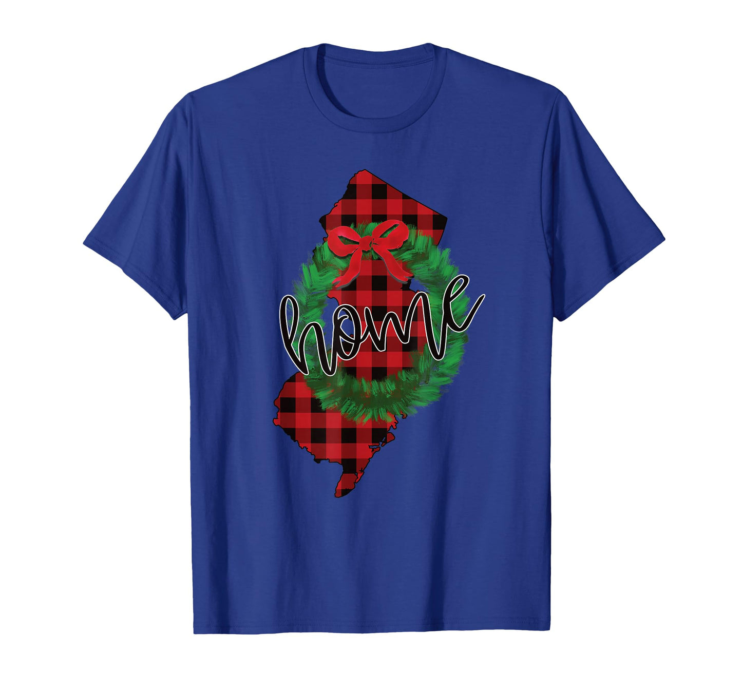 New Jersey Buffalo Plaid Christmas Home Wreath Retro T-Shirt