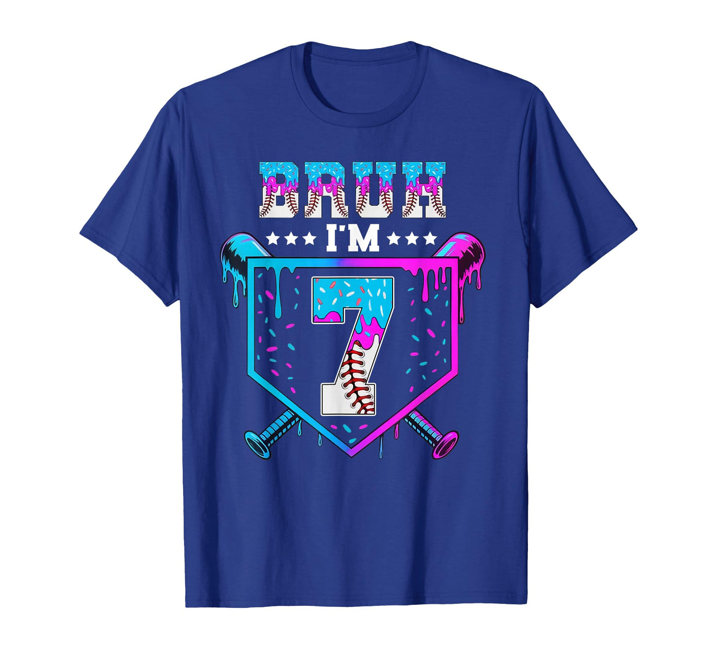 Bruh 7th Birthday Boy Baseball Ice Cream Drip 7 Year Old Boy T-Shirt