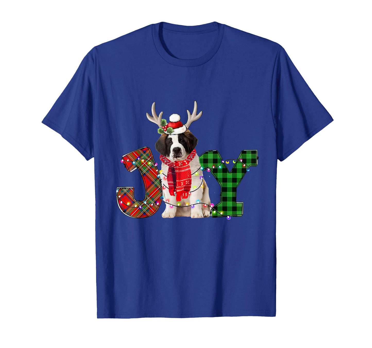 Joy Christmas Lights Saint Bernard Dog Santa Hat Pajama T-Shirt for Men Women Kids