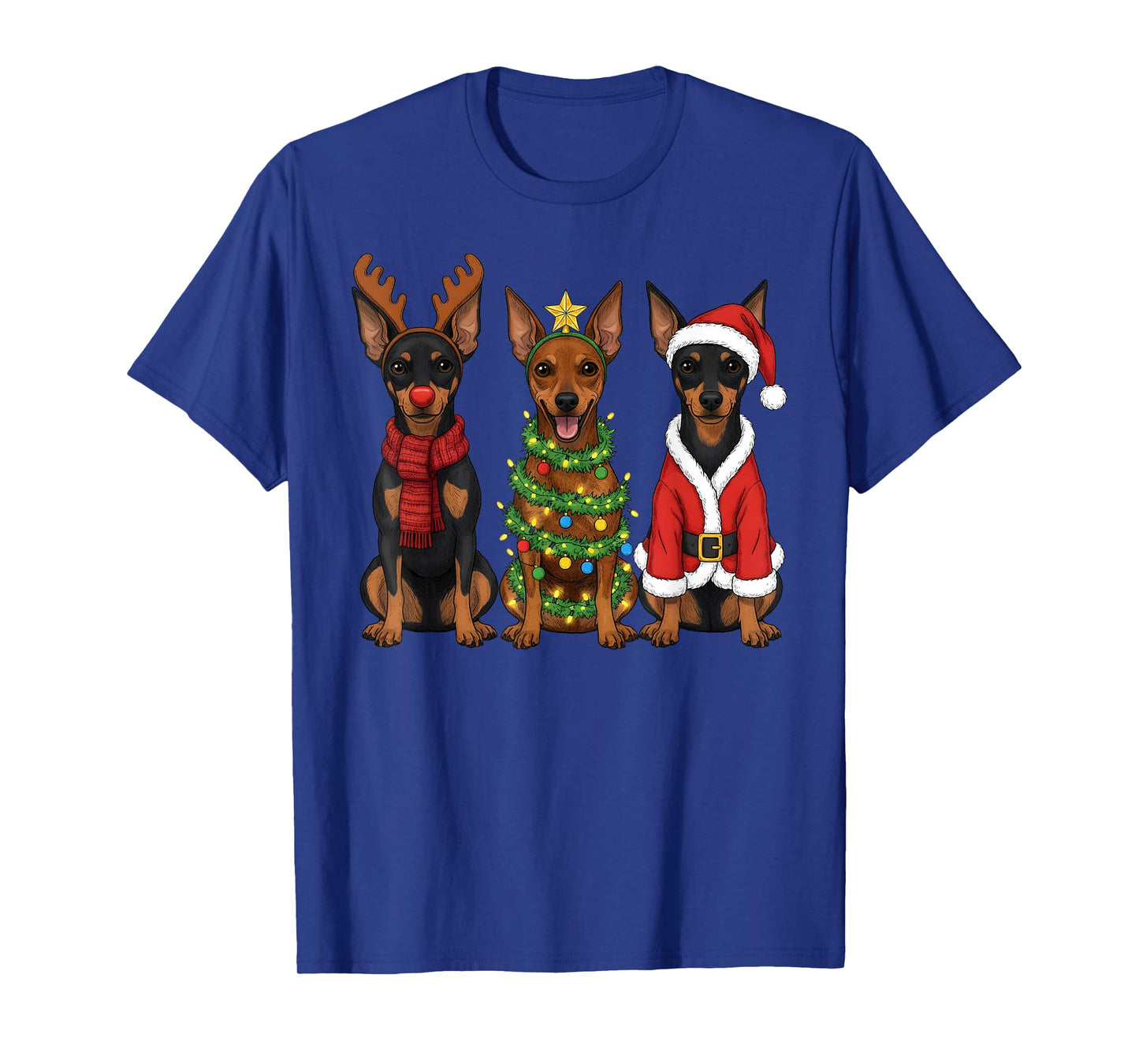Retro Christmas Miniature Pinscher Santa Reindeer Dog Lover T-Shirt