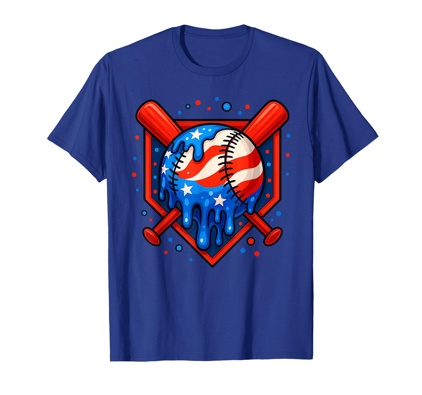 Baseball Home Plate Dripping Ice Cream Drip American Flag T-Shirt