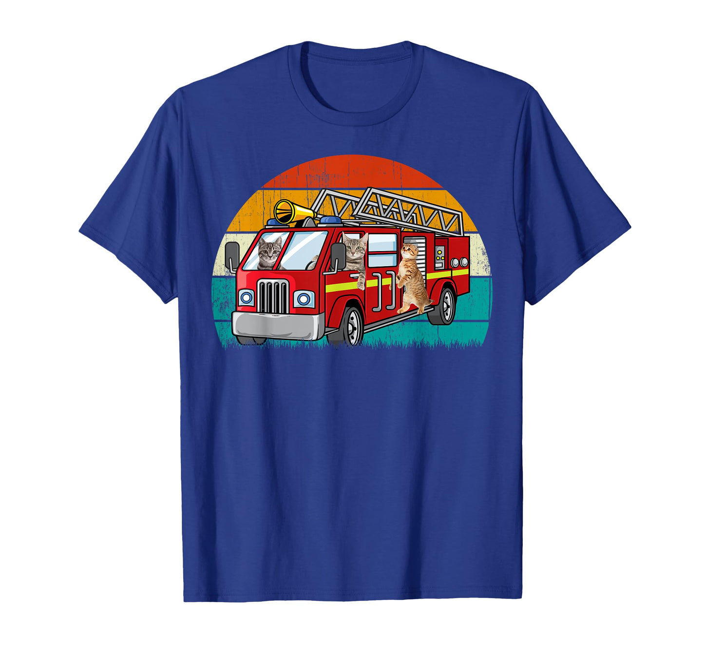 Vintage Retro Style Sunset rescue Engine Cat Firefighter T-Shirt