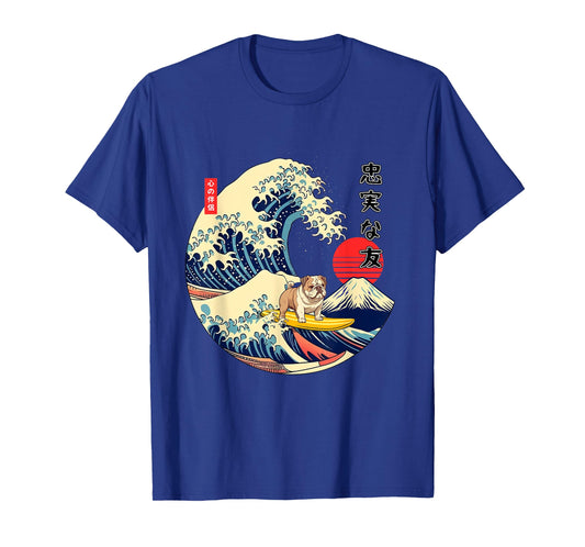 English Bulldog Japanese Kanagawa Wave Surf Loyal Dog T-Shirt