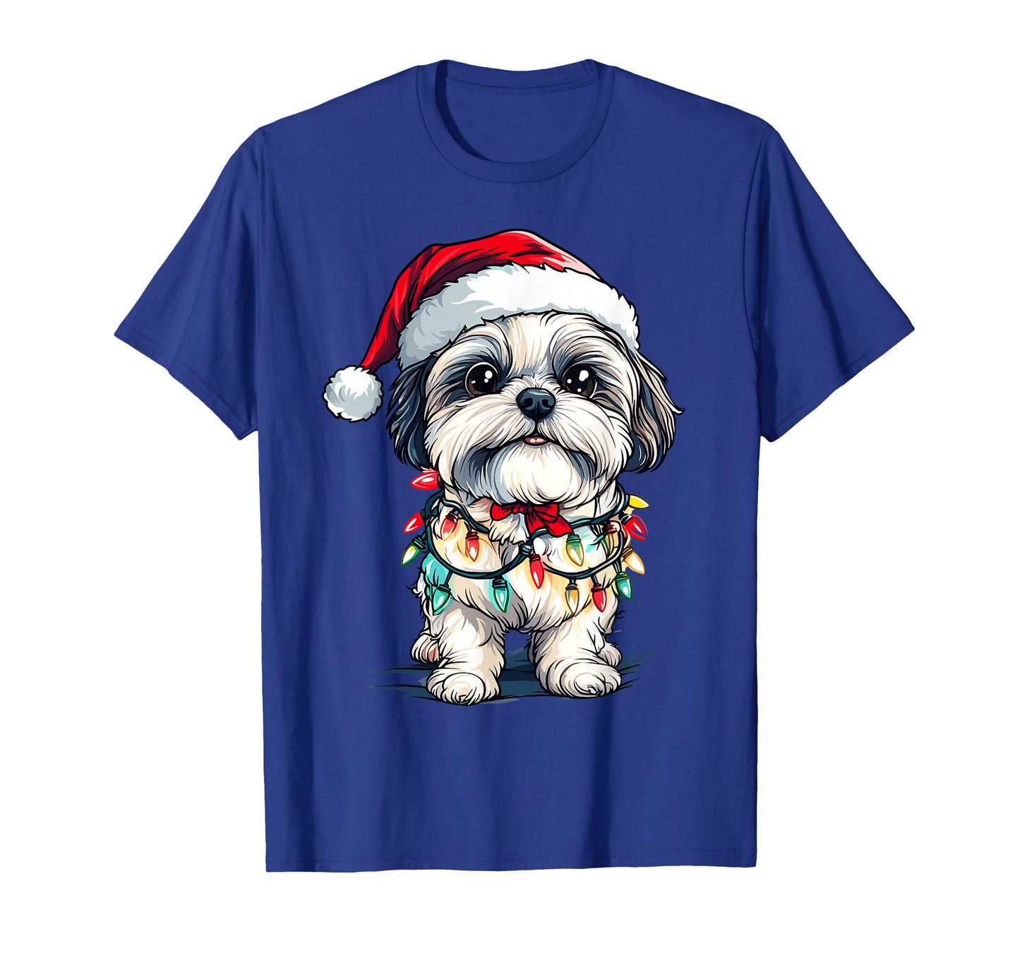 Shih Tzu Santa Christmas Tree Lights Xmas Dog Lover Pajama T-Shirt