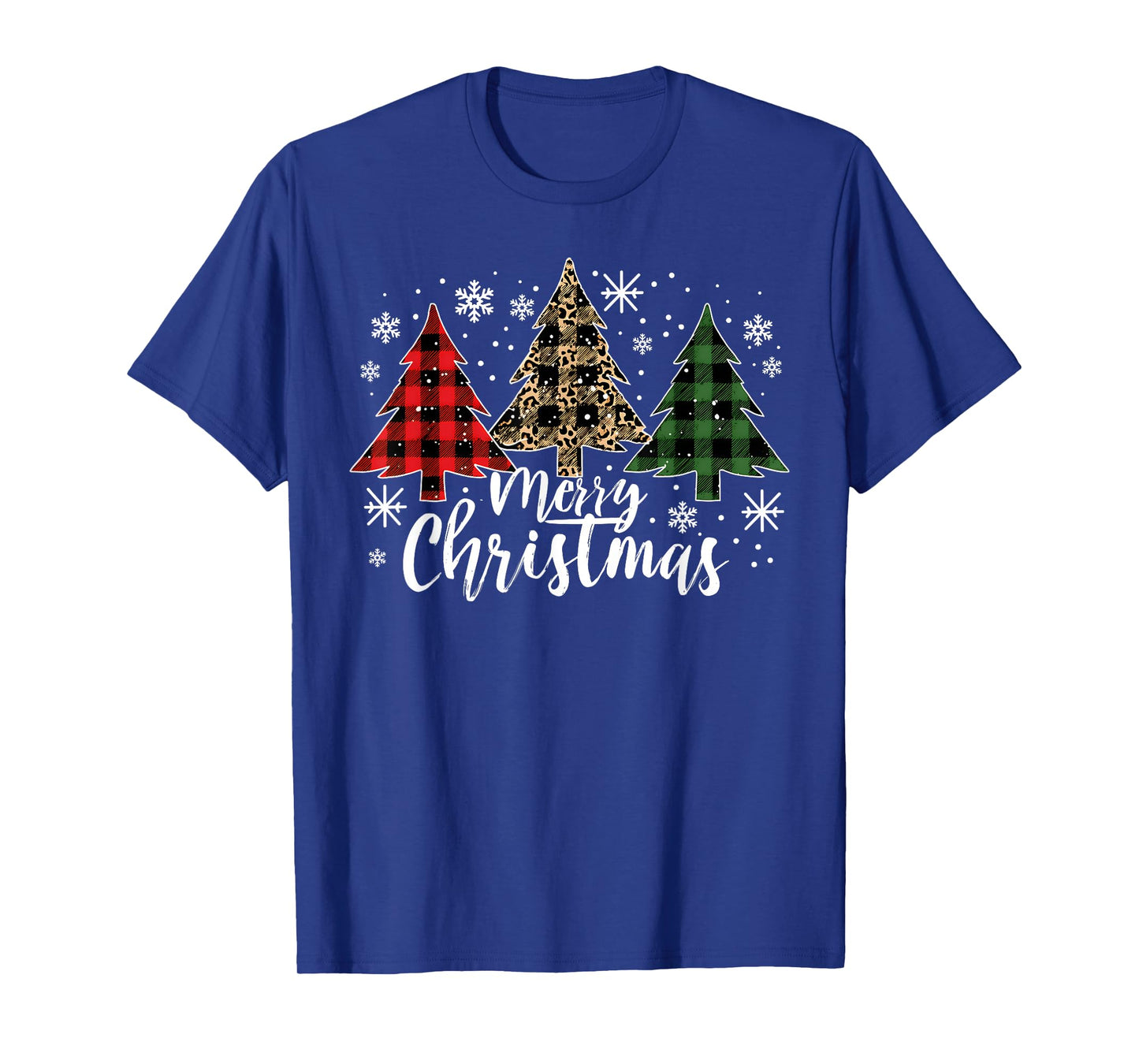 Merry Christmas Tree Buffalo Plaid Red Leopard Green Xmas T-Shirt