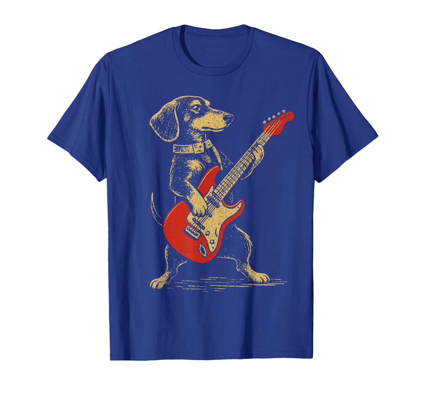 Vintage Dachshund Playing Guitar Funny Rock Music Dog Design T-Shirt