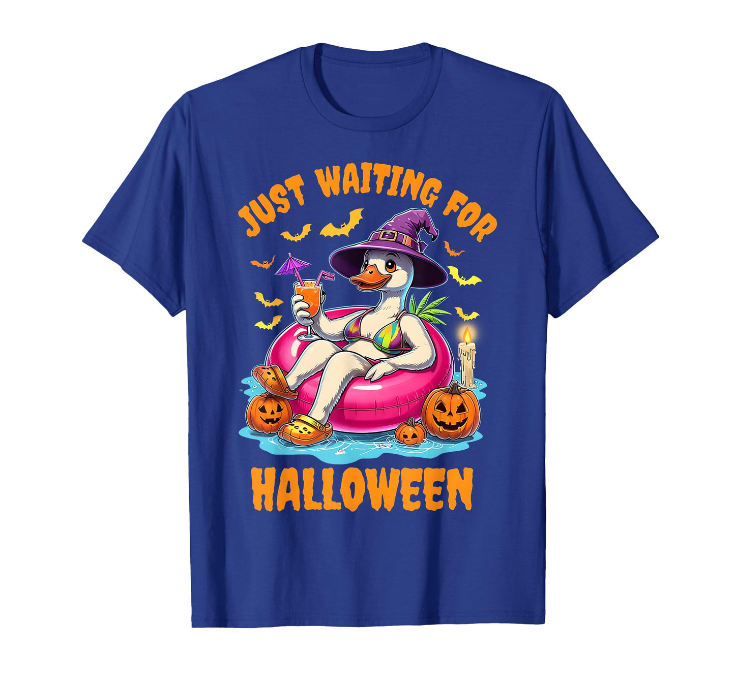 Just Waiting For Halloween Goose Summer Spooky Season Women T-Shirt