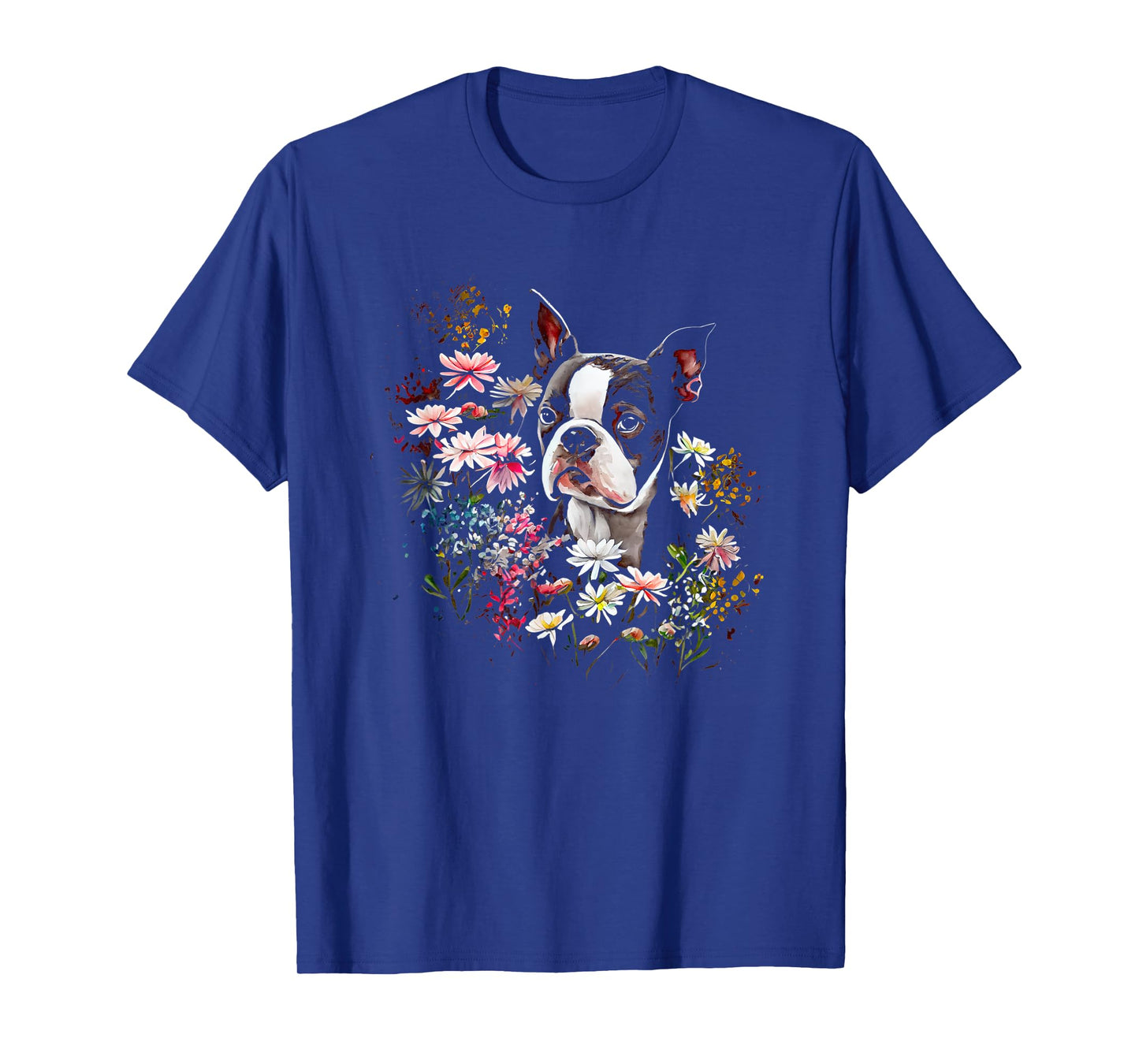 Watercolor Boston Terrier with flowers - Bostie T-Shirt