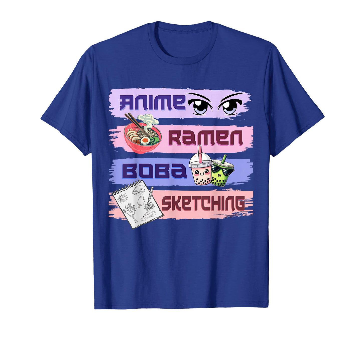 Cute Kawaii Anime Girl Ramen Sketching Boba Tea Anime Lover T-Shirt